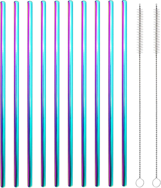 10 Pcs Stainless Steel Straws, Reusable Drinking Straws, Straight Metal Straw Sets with 2 Pcs Cleaning Brushes (8.5 Inch, Colorful)
