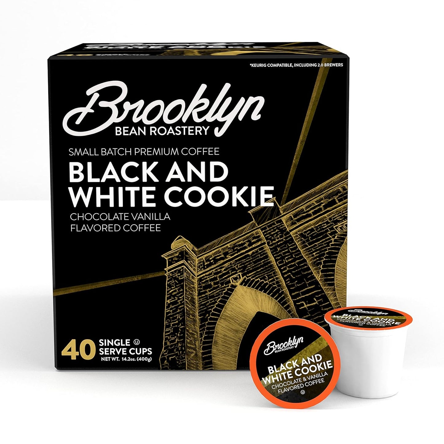 Brooklyn Beans Black and White Cookie Coffee Pods - Compatible with Keurig K Cup Brewers Including 2.0 Machines, 40 Count, Dessert-Inspired