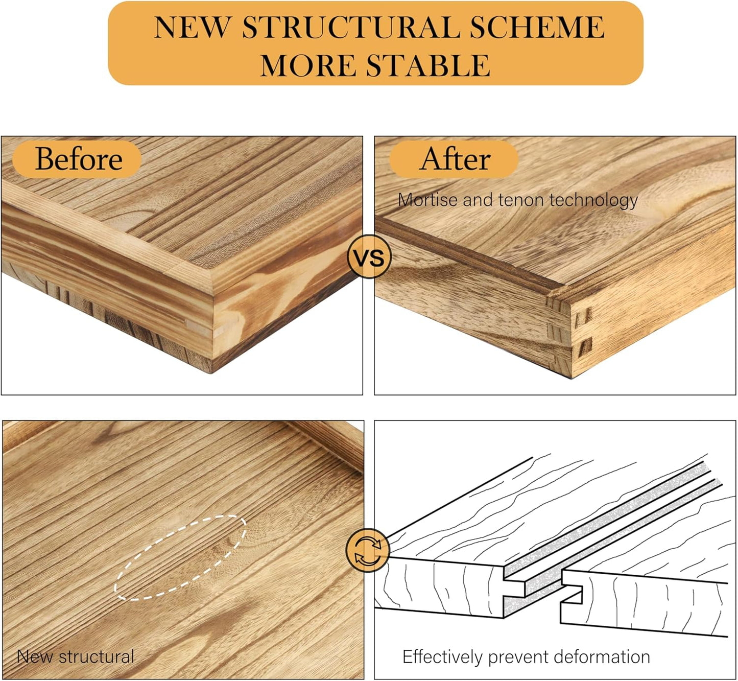 40"x20" Extra Large Long Rectangle Ottoman Table Tray - Rustic Wooden Nature Serving Tray for Farmhouse Decorative Oversized Coffee Table Trays Living Room Kitchen Counter Breakfast