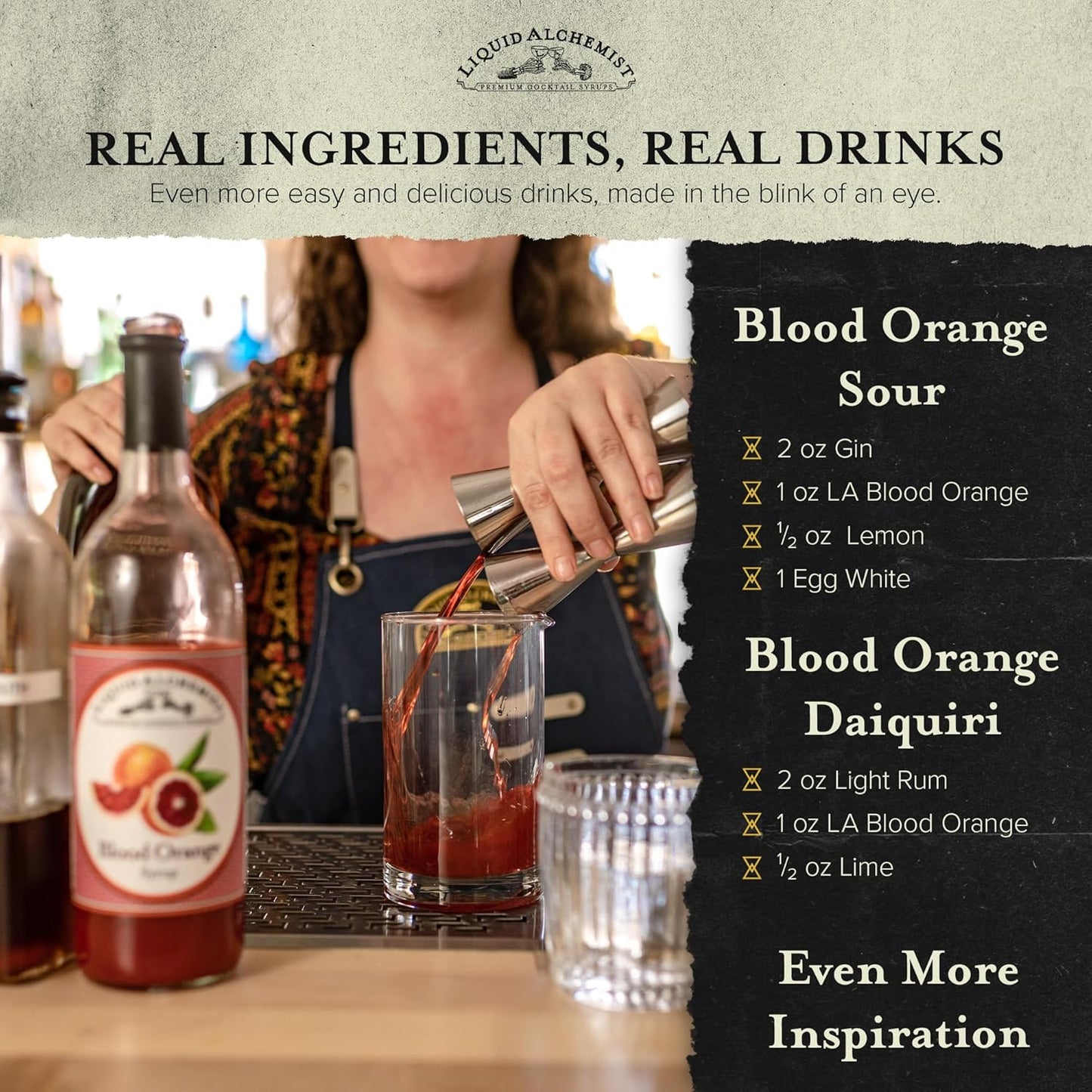 Liquid Alchemist Blood Orange Syrup for Cocktails - Real Ingredients Make this the Perfect Winter Cocktail or Margarita Mix - Non-GMO Blood Orange Sour Mix (25 oz)