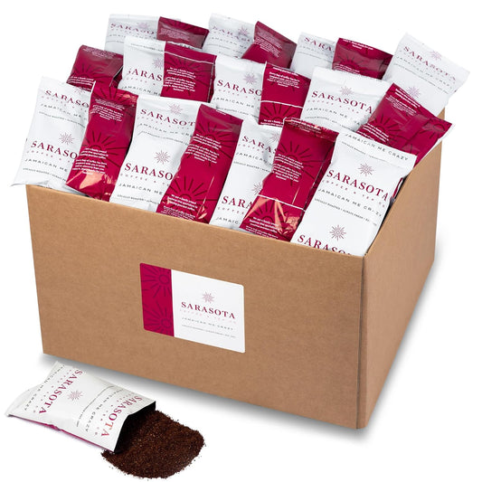 Sarasota Coffee Packs Bulk Ground Packets | Jamaican Me Crazy Flavored | Gourmet Assorted Gift Sampler | Low Acid Mold Free Individual Pouches for 12 Cup Coffee Maker | 1.75 Oz Bags, 100 Count