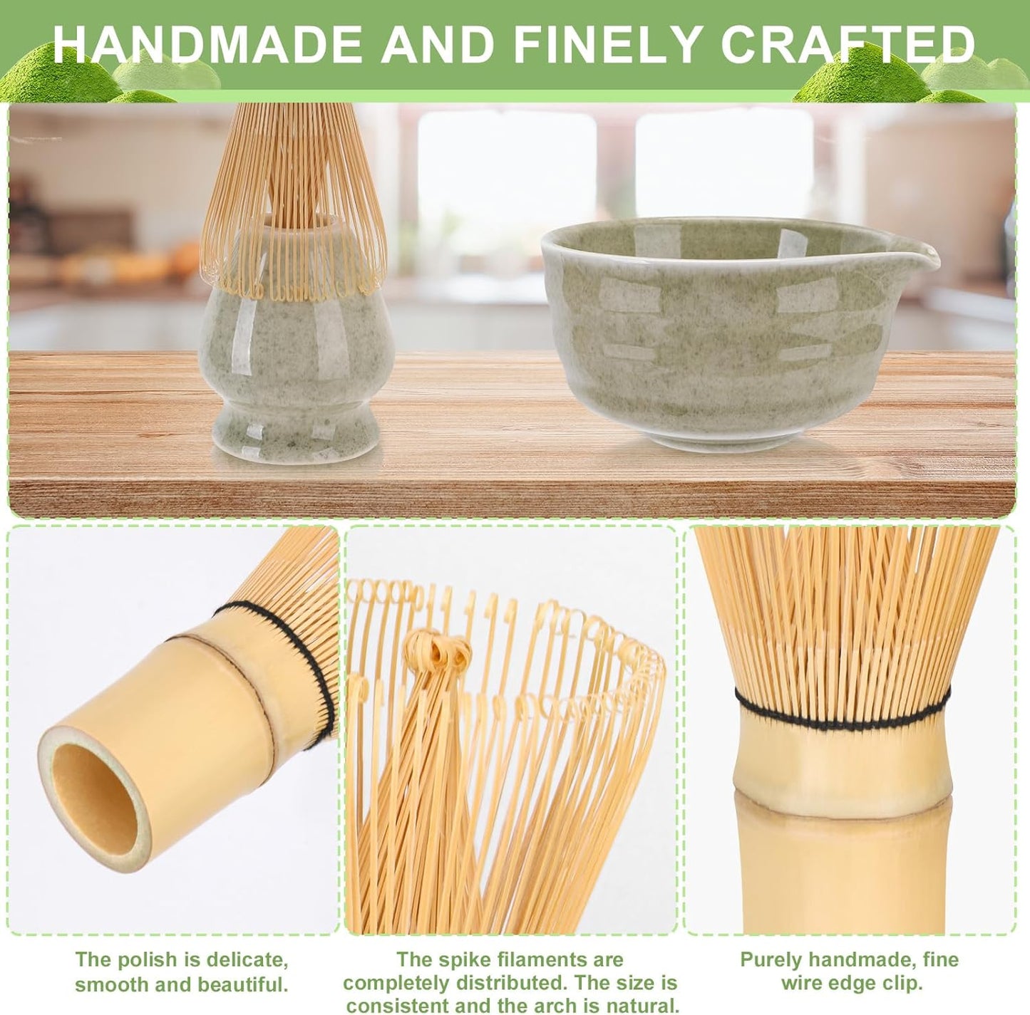 Matcha Whisk Set,5Pcs Japanese Matcha Tea Set - Matcha Bowl with Spout,Matcha Whisk Holder, Bamboo Whisk, 2Pcs Scoop, Matcha Kit Gift for Matcha Lovers Christmas,Matcha Starter Set(Mottled Green)
