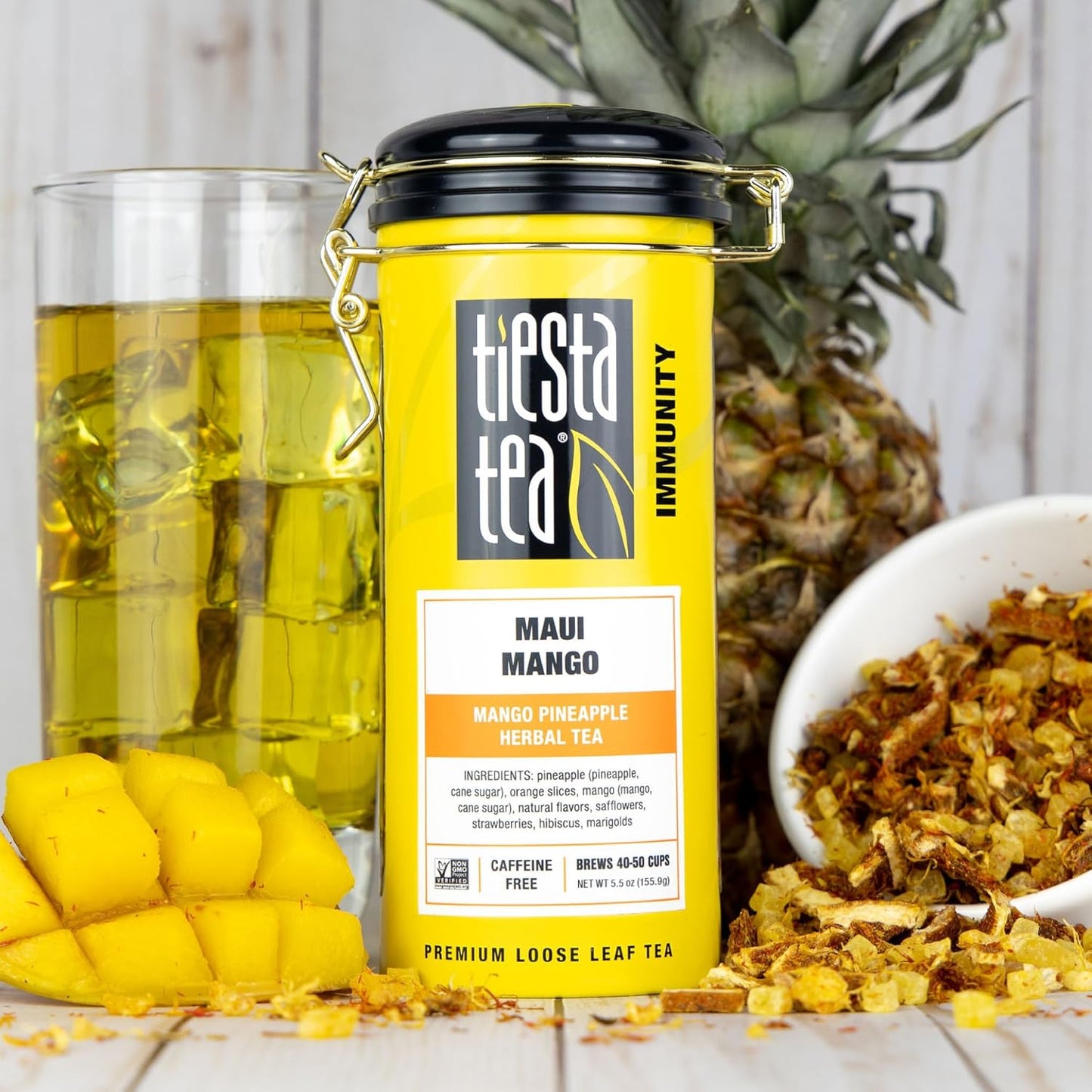 Tiesta Tea - Maui Mango | Loose Leaf | Mango Pineapple Herbal Tea | Premium Non-Caffeinated Blend | Make Hot or Iced | Brews Up to 50 Cups | 33 Ounce Refillable Tin, Pack of 6