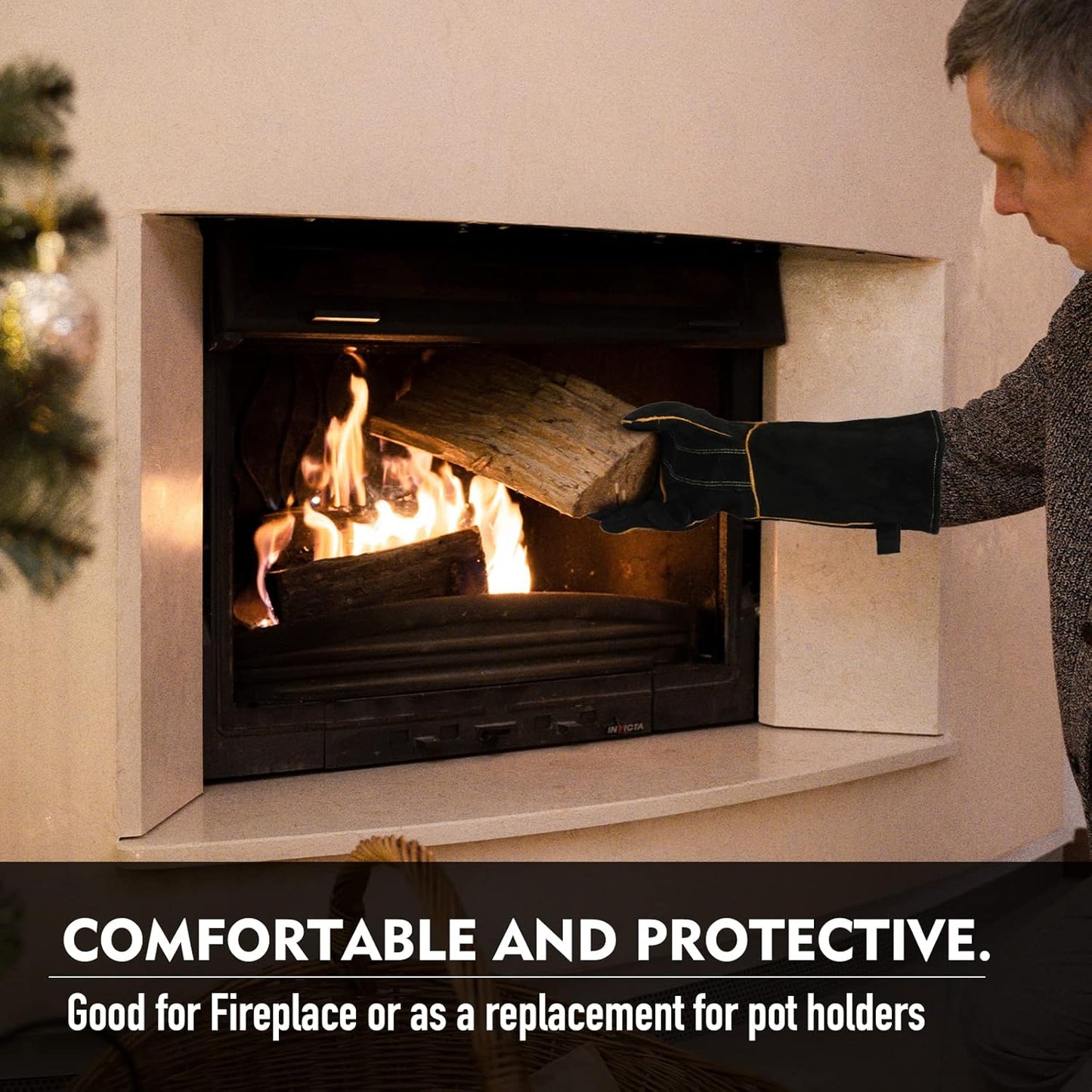 LeaSeek Leather Forge Welding Gloves, Heat/Fire Resistant Barbecue Gloves,Mitts for Fireplace,BBQ,Welder,Grill,Oven,Stove,Tig