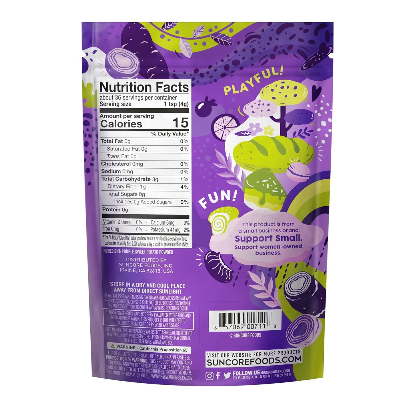 Suncore Foods Purple Sweet Potato Powder, Purple Food Coloring Powder, Gluten-Free, Non-GMO, 5oz (1 Pack)