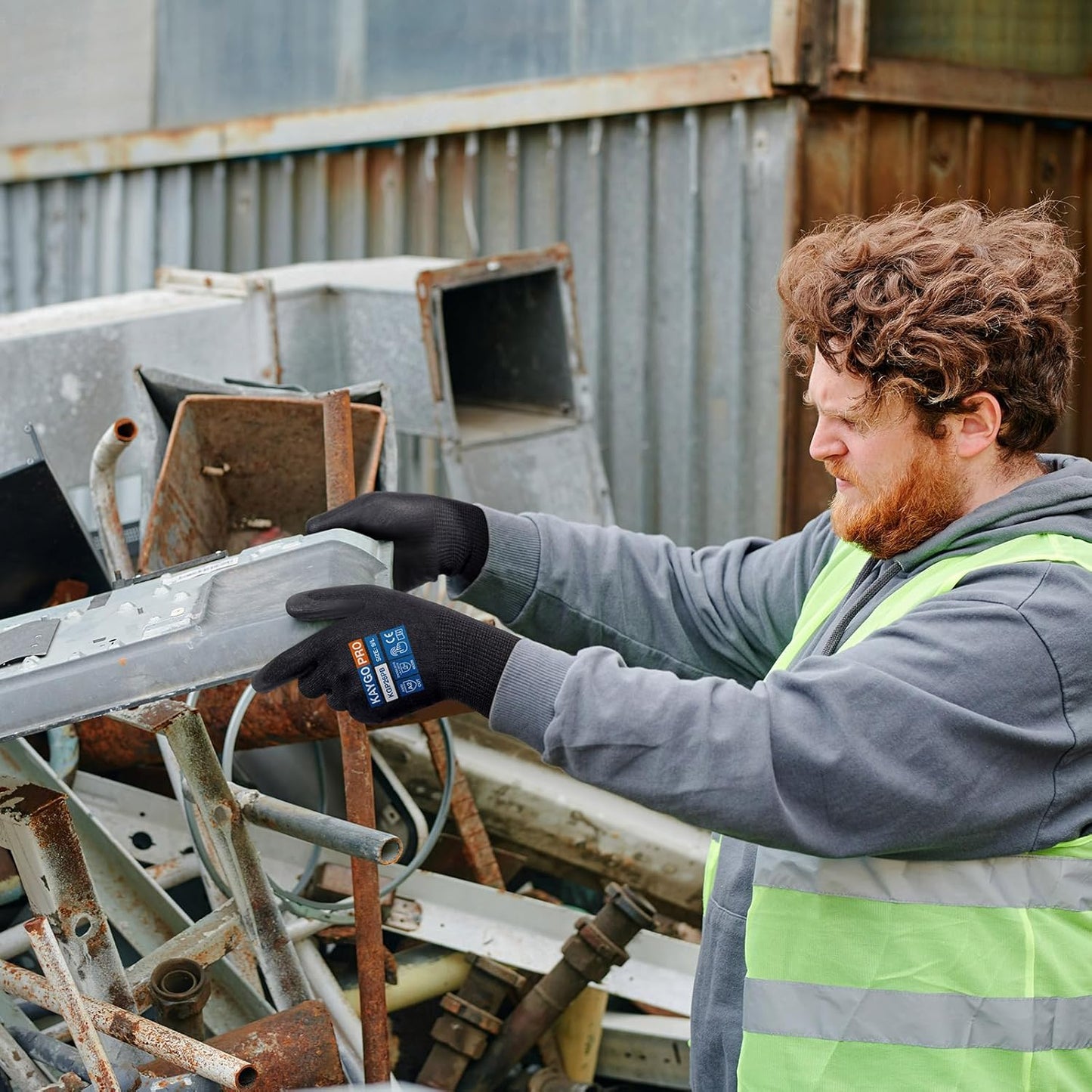 KAYGO Cut Resistant Gloves PU Coated, 12 Pairs Safety Work Gloves with full fingers Touchscreen, ANSI Cut Level A2, for Men and Women, Ideal for General Duty Work KG11P, Black,S