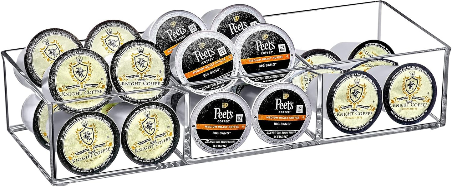 Amazing Abby - Deja Brew - Acrylic 3-Compartment Coffee Pod Holder, Large-Capacity Plastic Coffee Capsule Storage, BPA-Free and Shatter-Proof, Great for Use on Countertop or in Drawer