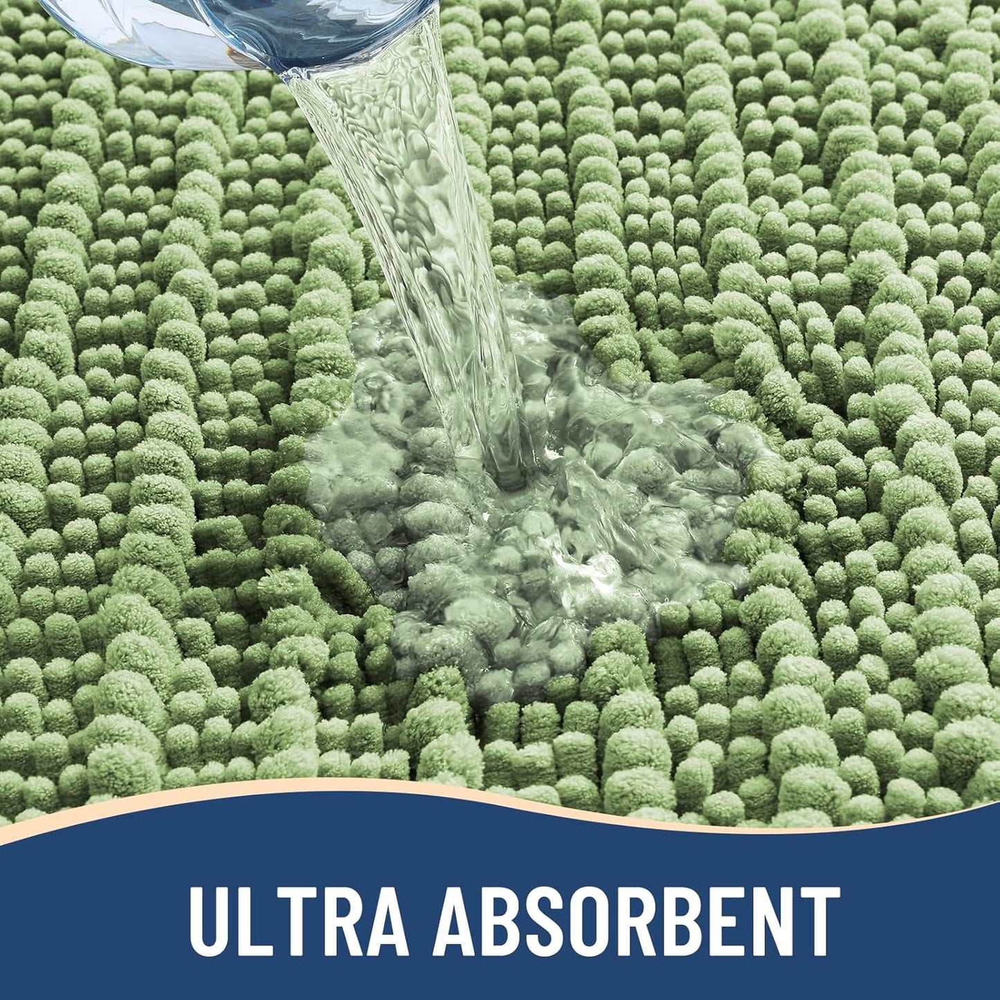 Arotive Luxury Chenille Bathroom Rug Mat, Extra Soft Thick Absorbent Shaggy Bath Rugs, Non-Slip Machine Wash Dry, Plush Bath Mats for Bathroom, Shower and Tub, 30x17, Sage Green