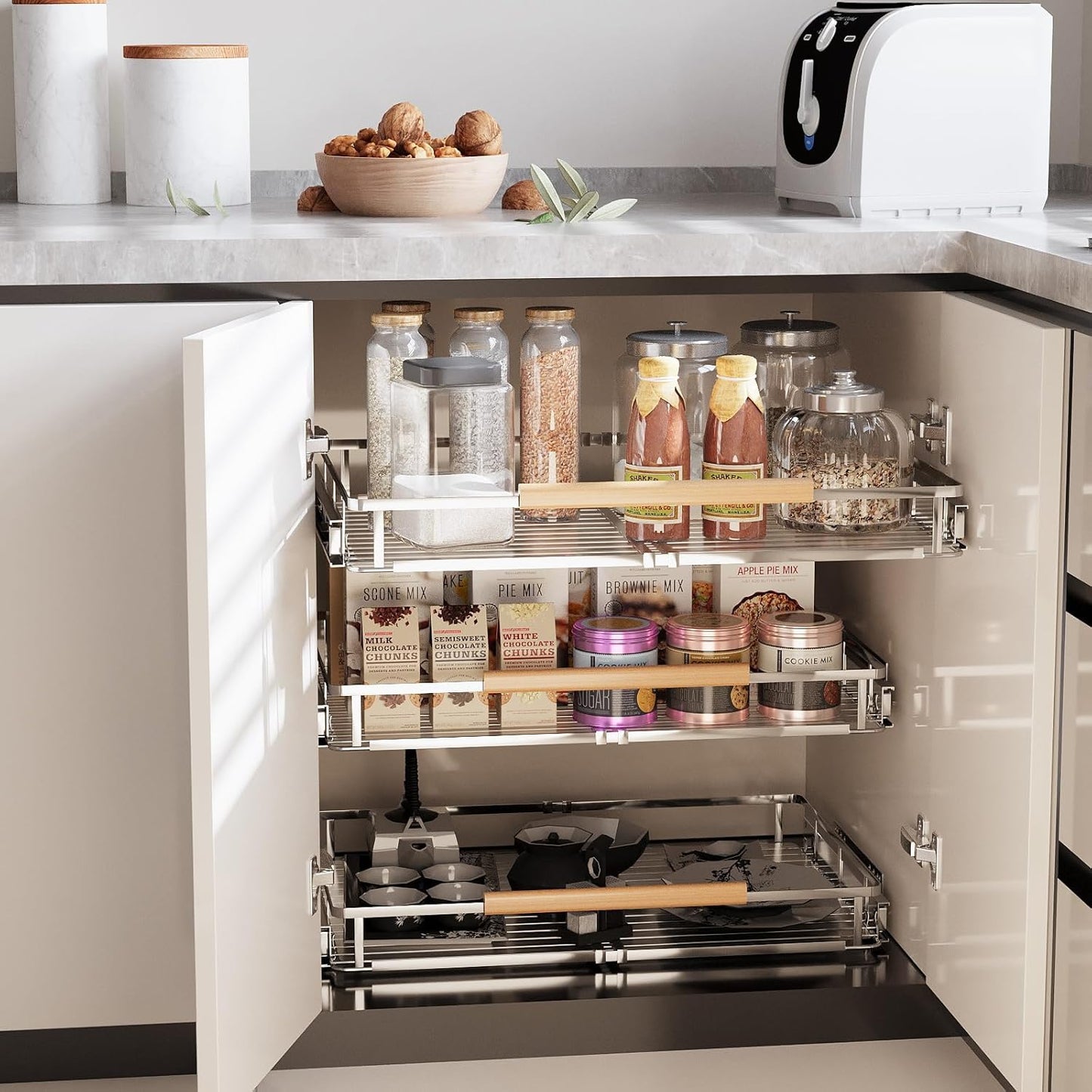 2Pack Expandable Pull Out Cabinet Organizer, Adjustable Width:23.2~39.9''W x 22.5''D Under Sink Organizer, Drawer Storage Shelves for Kitchen, Bathroom, Closet, Pantry, Cupboard, Pots, Pans