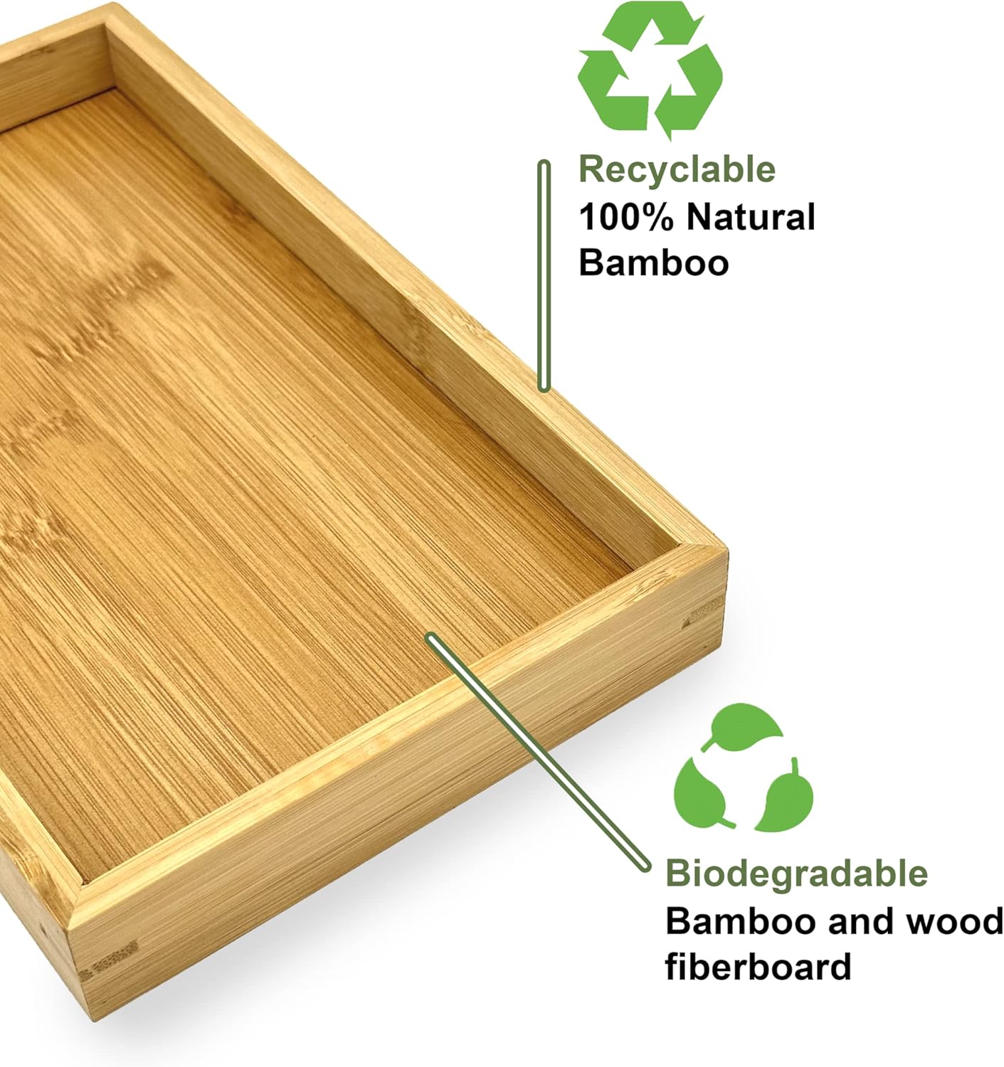Bam & Boo - Natural Bamboo Serving Tray Modern Rectangular - for Food, Drinks, Decor, Vanity in Home, Kitchen, Bathroom, Coffee Table, Bed(X-Large, 15.75” x 11" x 1.2")