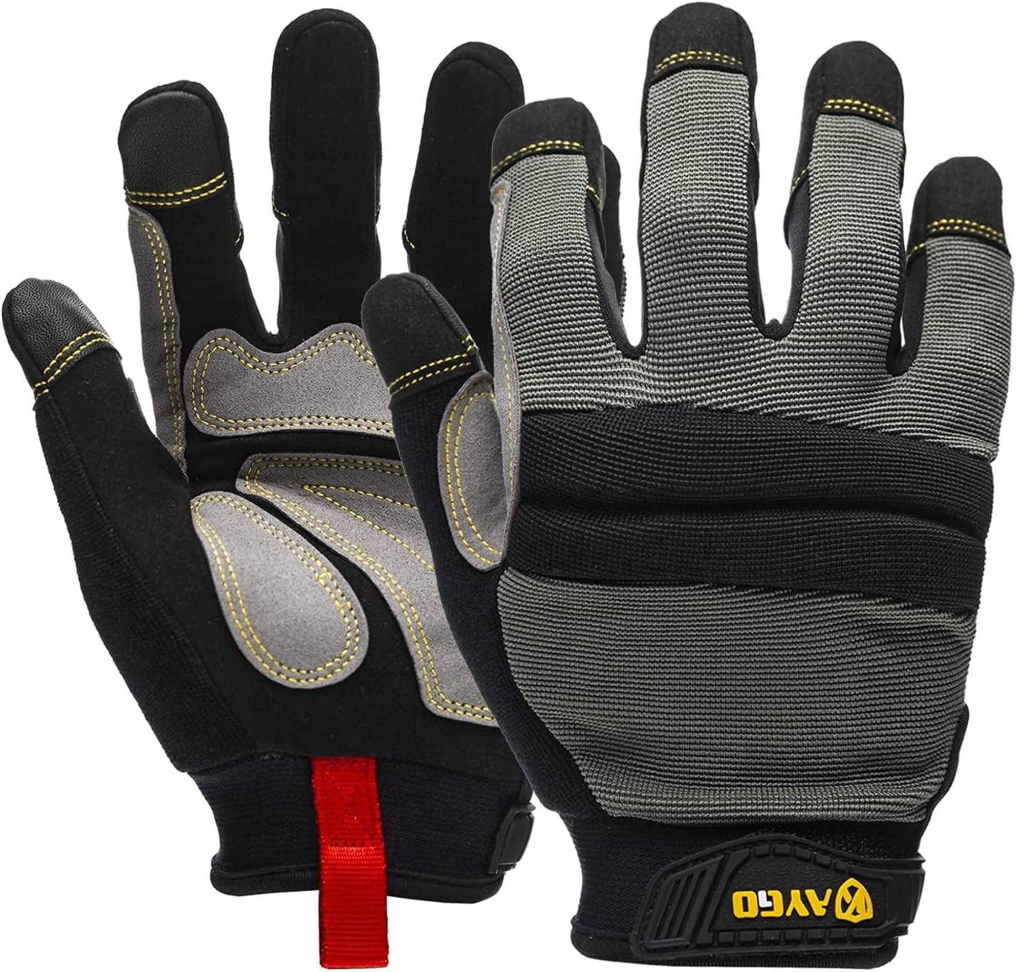 KAYGO Work Gloves For Men, KG125M Mechanic Utility Work Gloves for All Purpose, Excellent Grip, Heavy Duty, Improved Dexterity, Touch Screen,X-Large,Grey