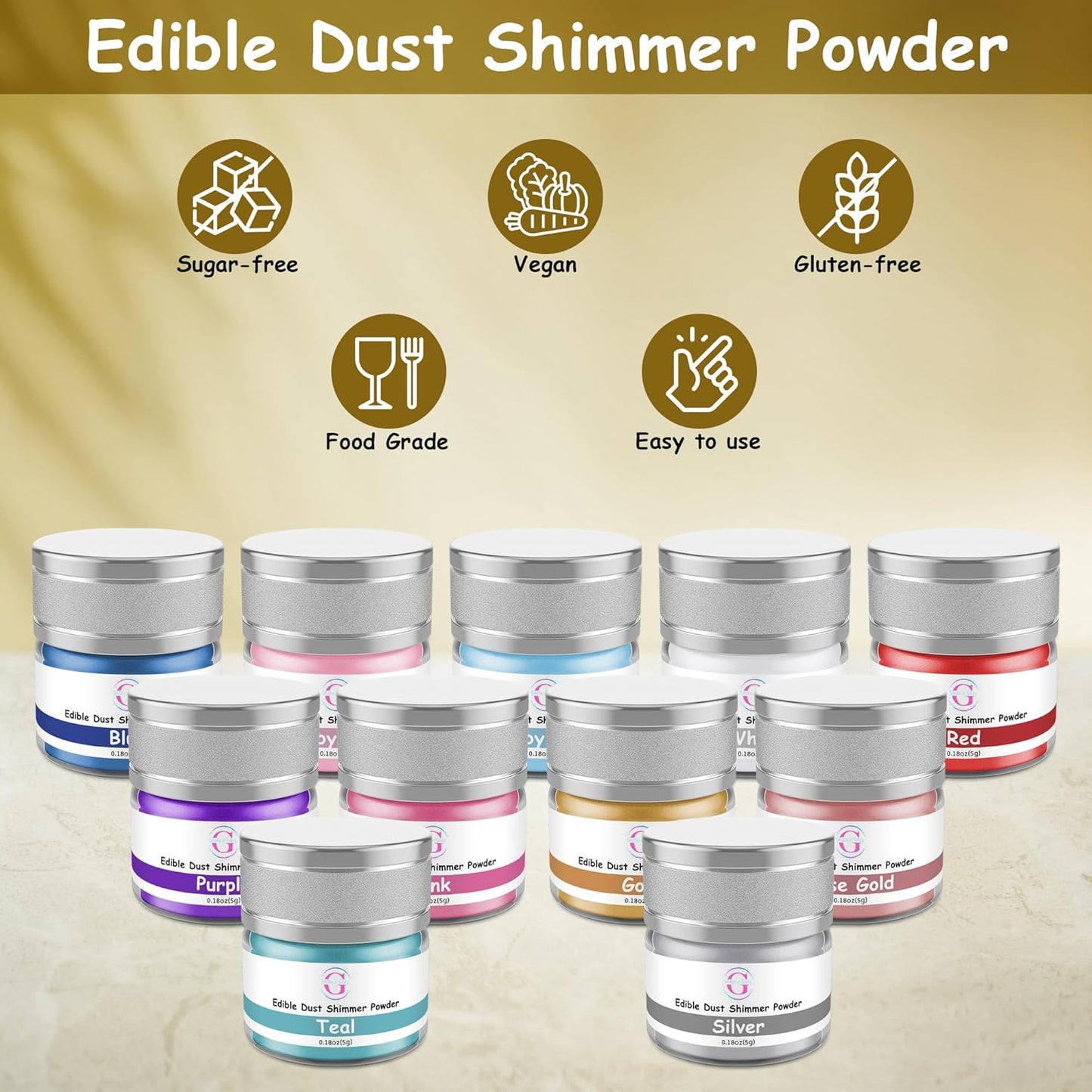 Glitter & Glitz Edible Glitter for Drinks - Premium Drink Glitter Edible Dust for Cocktails, Baking, Brew, Champagne - Luster Dust and Cocktail Glitter - Edible Glitter for Drinks Decoration (Gold, 5Grams)