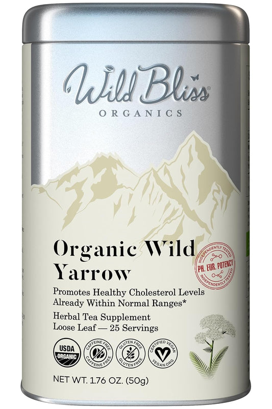 Wild Bliss Organic Yarrow Tea - Caffeine Free Loose Leaf Herbal Tea - Pharmacopoeia Potency - 1.76 Ounces - 25 Servings