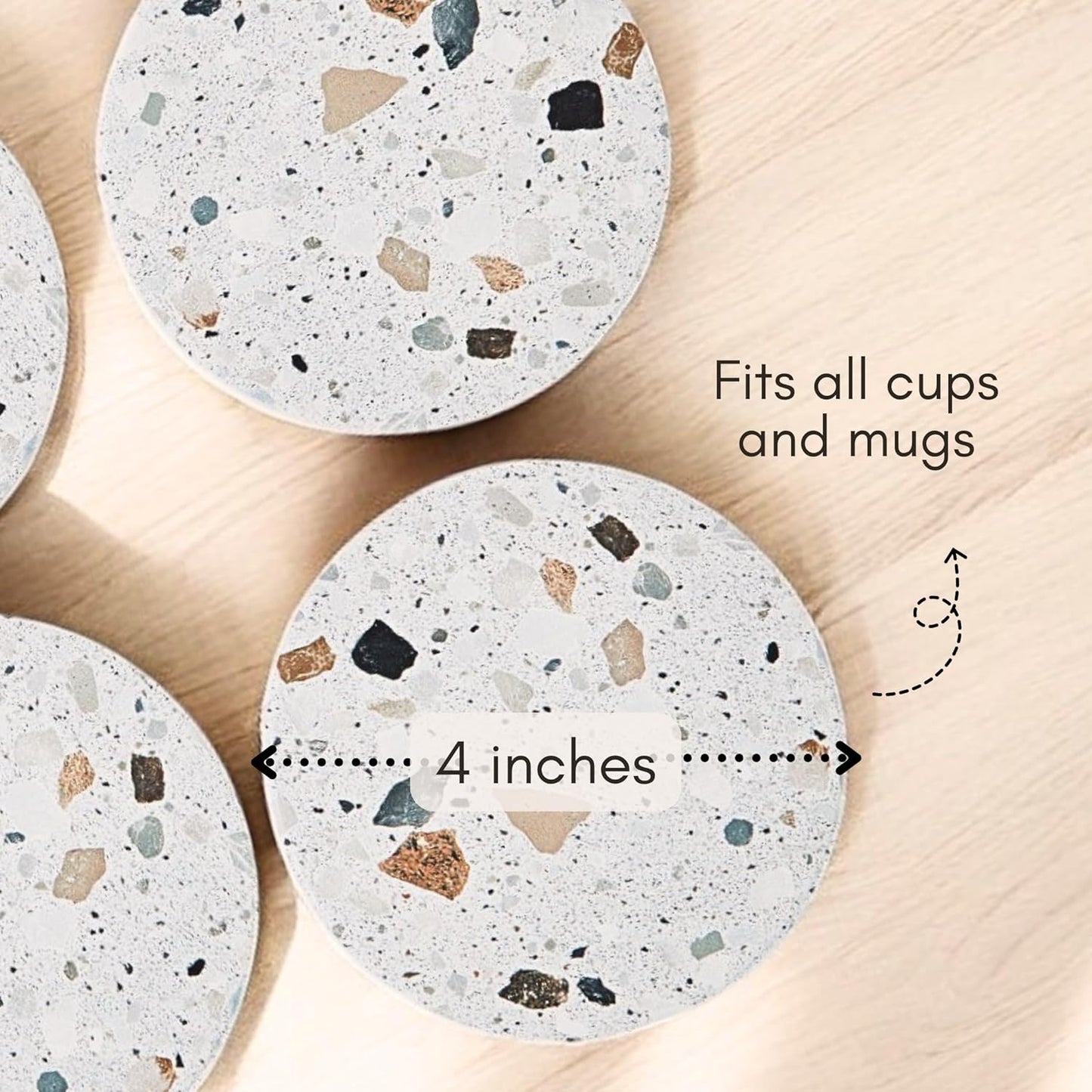 Terrazzo Drink Absorbent Coasters with Holder Set of 6, Ceramic Coaster for Drinks, Coffee Table Decor, Water Absorbing Stone Coaster for Drinks (Granite)