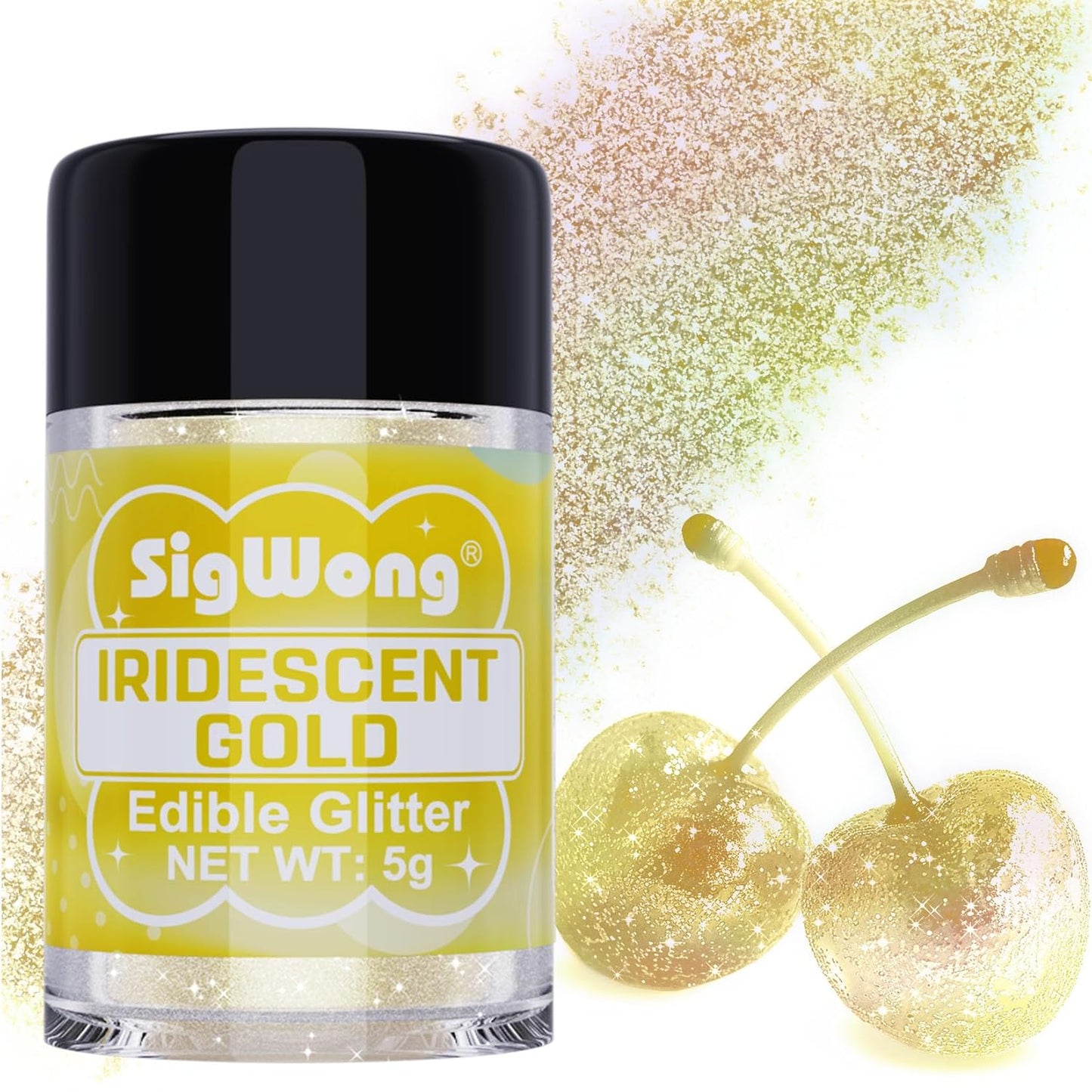 Iridescent Gold Edible Glitter - 5g Food Grade Cake Decorating Shimmering Glitter, Edible Sprinkle Luster Dust for Drinks, Chocolates, Fondant, Strawberries, Cupcakes, Candy, Cookie - Vegan