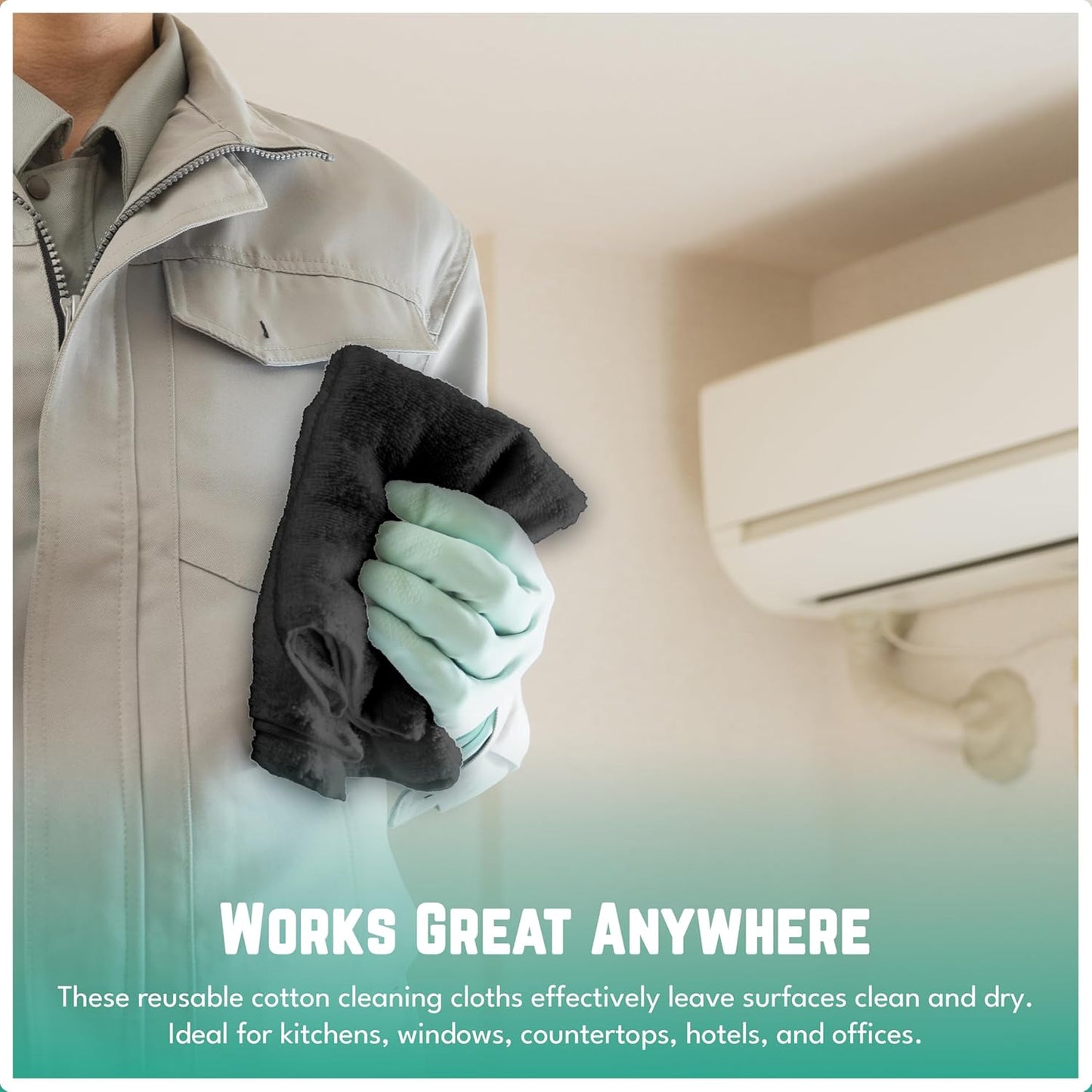 ZUPERIA 100% Cotton Terry Towels Cleaning Cloths, Pack of 50 (12" x 12") Multipurpose, Highly Absorbent, Reusable Cotton Rags, Bar Towels & Cleaning Rags for Everyday Usage (Grey)