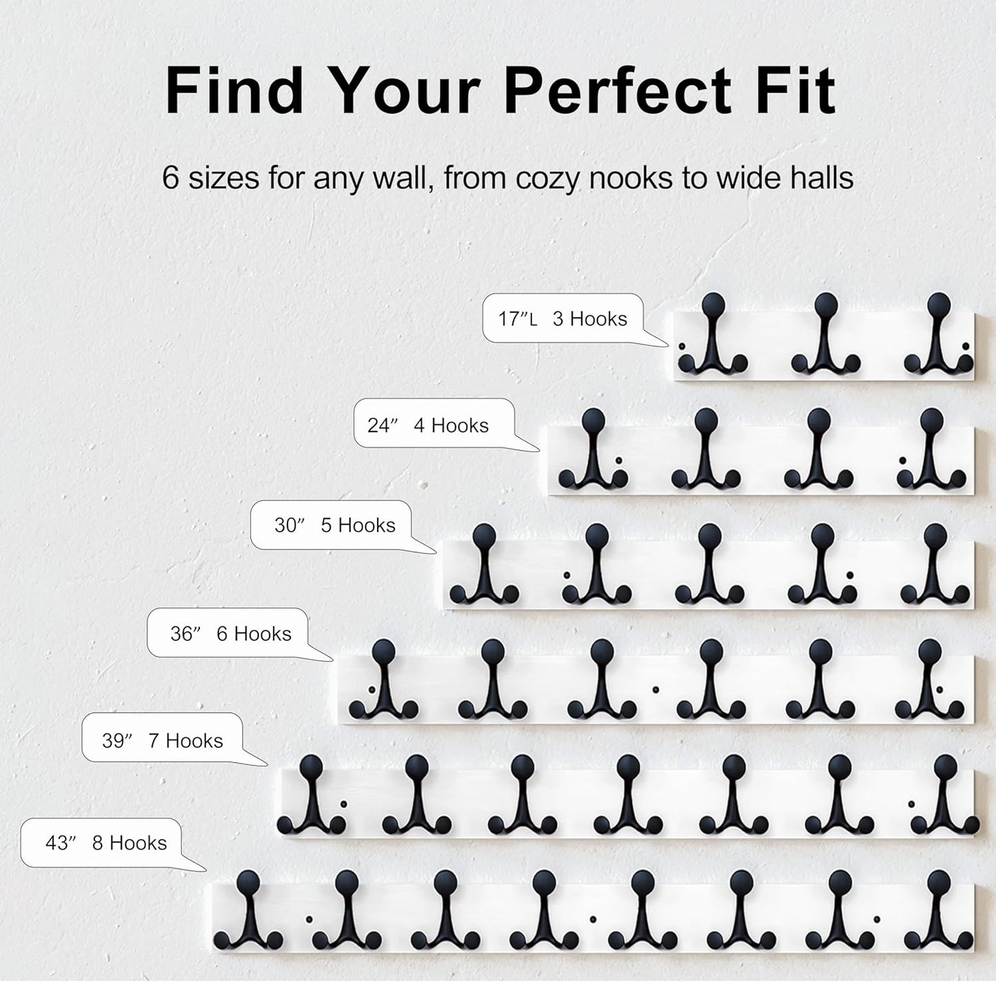 SKOLOO 43-Inch White Wood Coat Rack Wall Mount with 8 Triple Hooks - Ideal for Family Entrances, Classrooms, and Pet Supplies Storage - Perfect Coat Hooks for Wall, Pack of 2