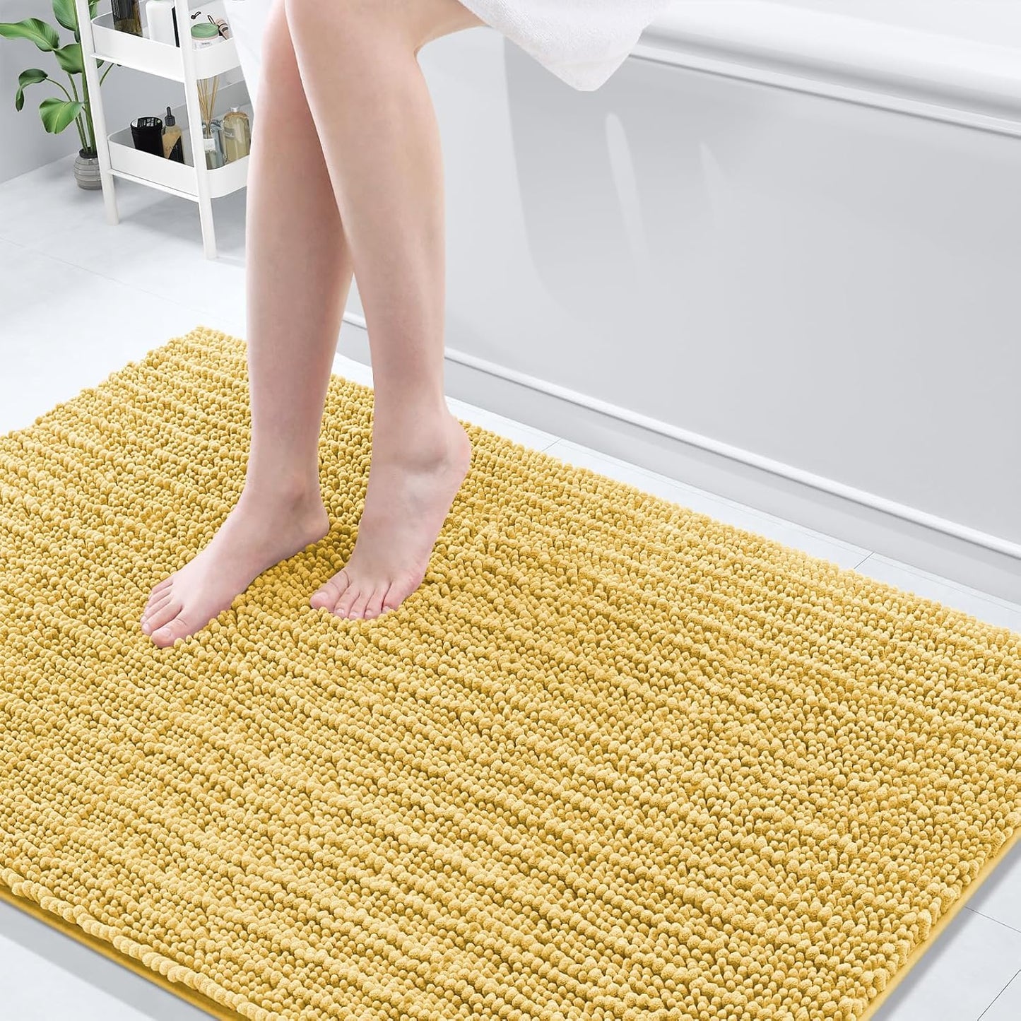 Arotive Luxury Chenille Bathroom Rug Mat, Extra Soft Thick Absorbent Shaggy Bath Rugs, Non-Slip Machine Wash Dry, Plush Bath Mats for Bathroom, Shower and Tub, 59x35, Yellow