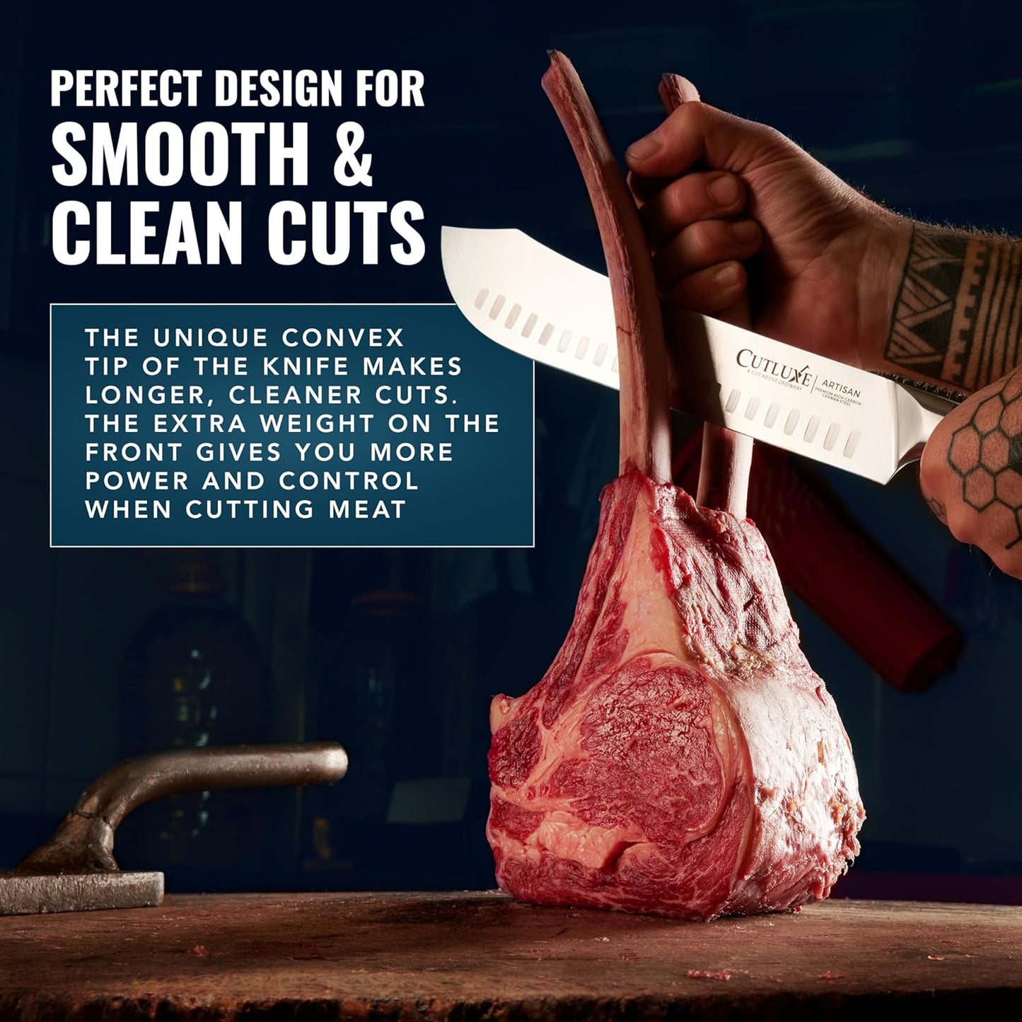 Cutluxe Butcher Knife – 10″ Bullnose Carving Knife, Forged High Carbon German Steel – Full Tang & Razor Sharp – Ergonomic Handle Design – Artisan Series