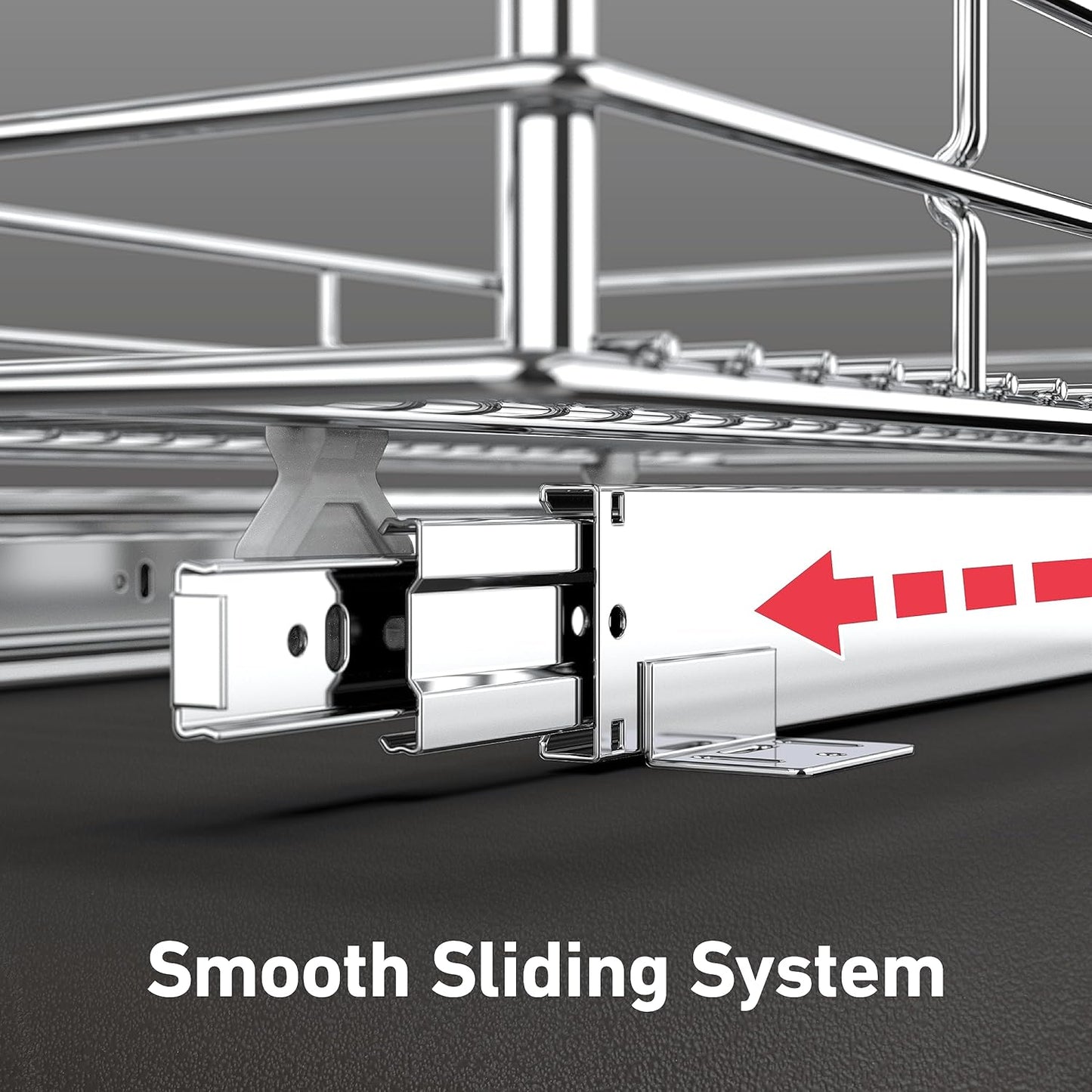 Pull Out Cabinet Organizer(14" W x 21" D), 2 Tier Slide Out Shelves with Wood Handle, Sliding Drawer Pull Storage Shelf for 15-1/4” Cabinet Opening, Chrome