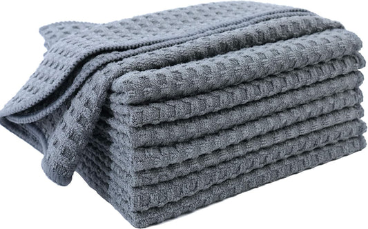 POLYTE Ultra Premium Microfiber Kitchen Dish Cloth Waffle Weave, 8 Pack (12x12 in, Gray)