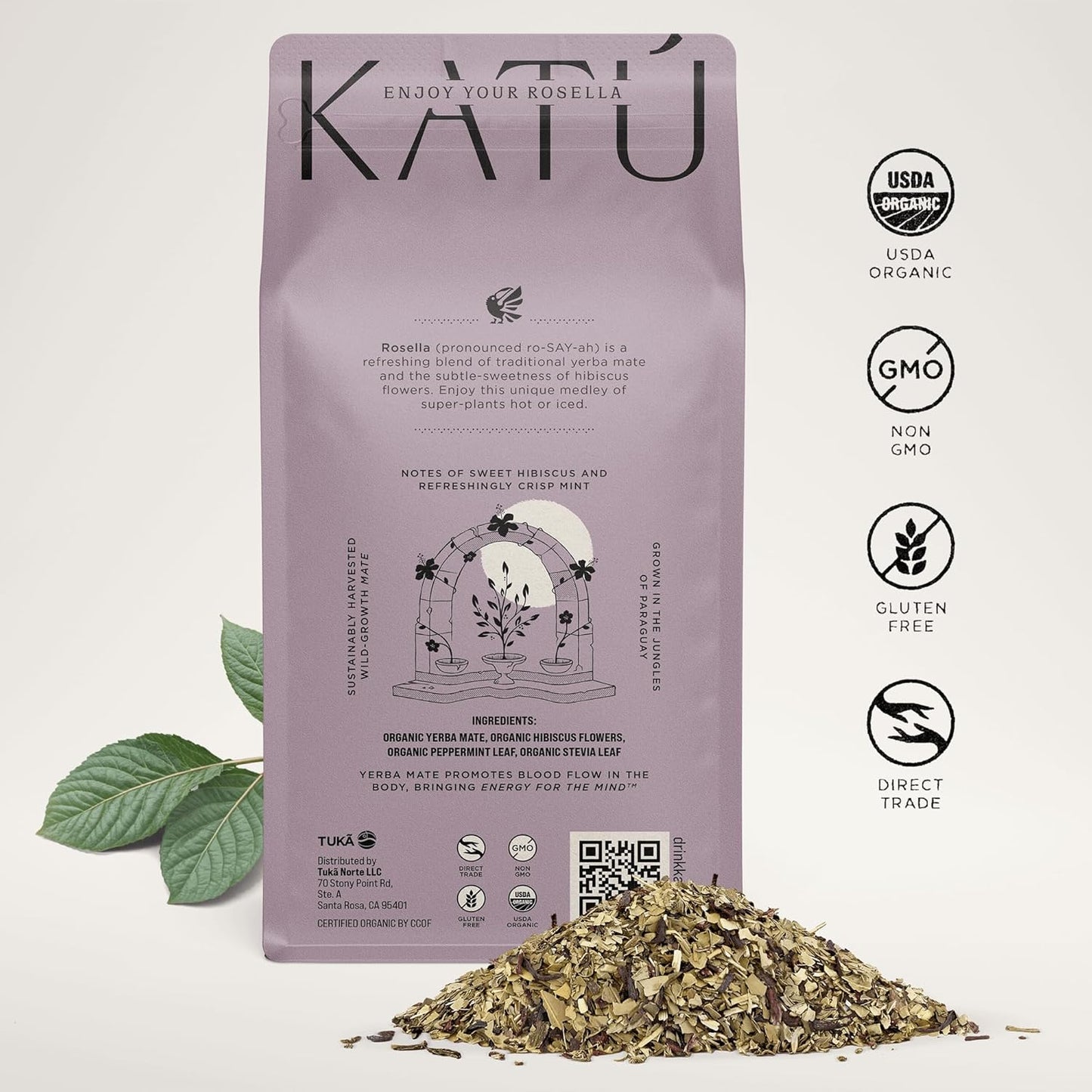 Katú Ka’a + Rosella Yerba Mate Tea – Variety 2-Pack (1 x Ka’a + 1 x Rosella, 500g Each) – Organic Loose-Leaf Blend with Hibiscus, Peppermint & Stevia – 1kg Total