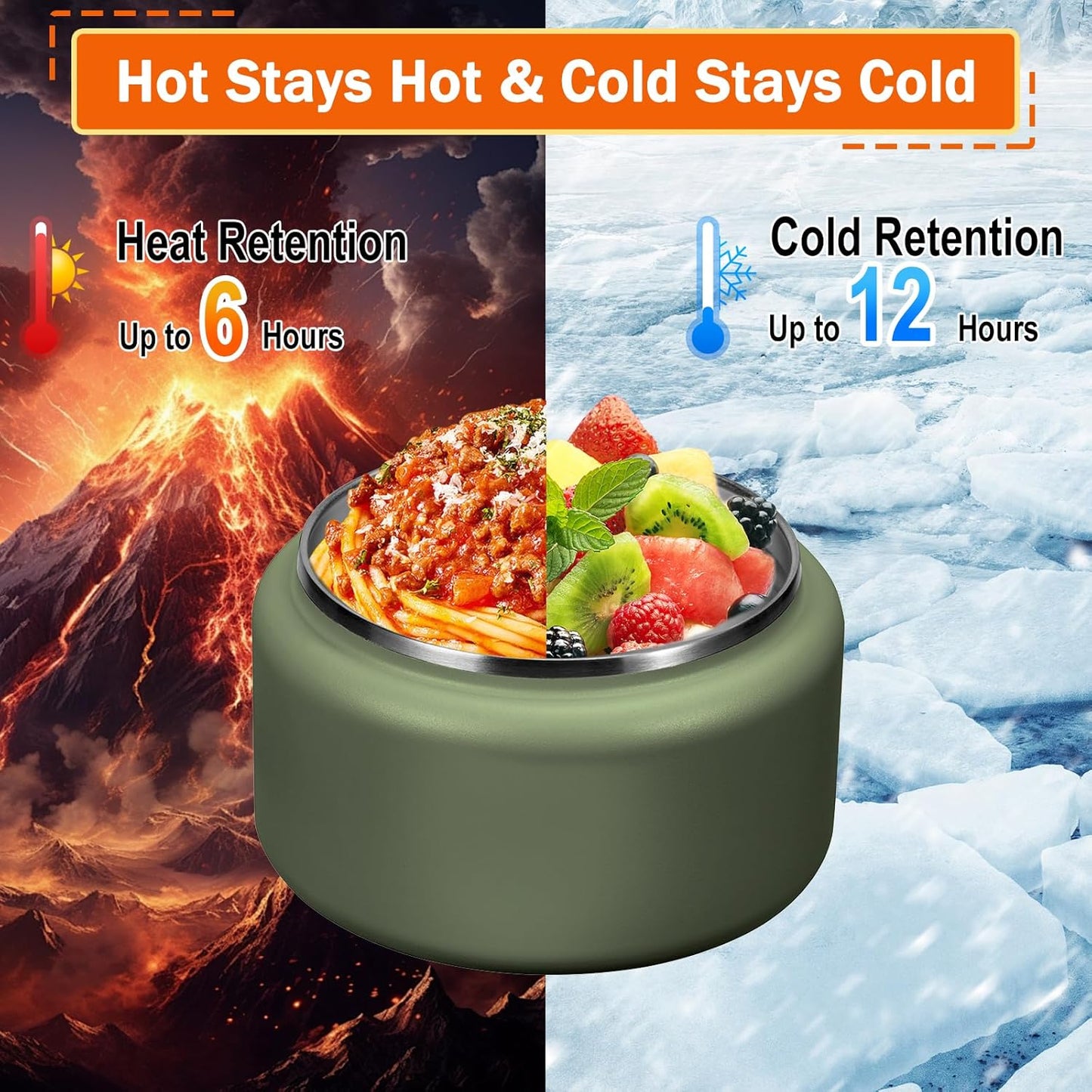 13.5oz Kids Thermos for Hot Food, Insulated Vacuum Food Jar with Buckle Lid, Stainless Steel Wide Mouth Leak Proof Insulated Lunch Container for School Picnic Travel, Green