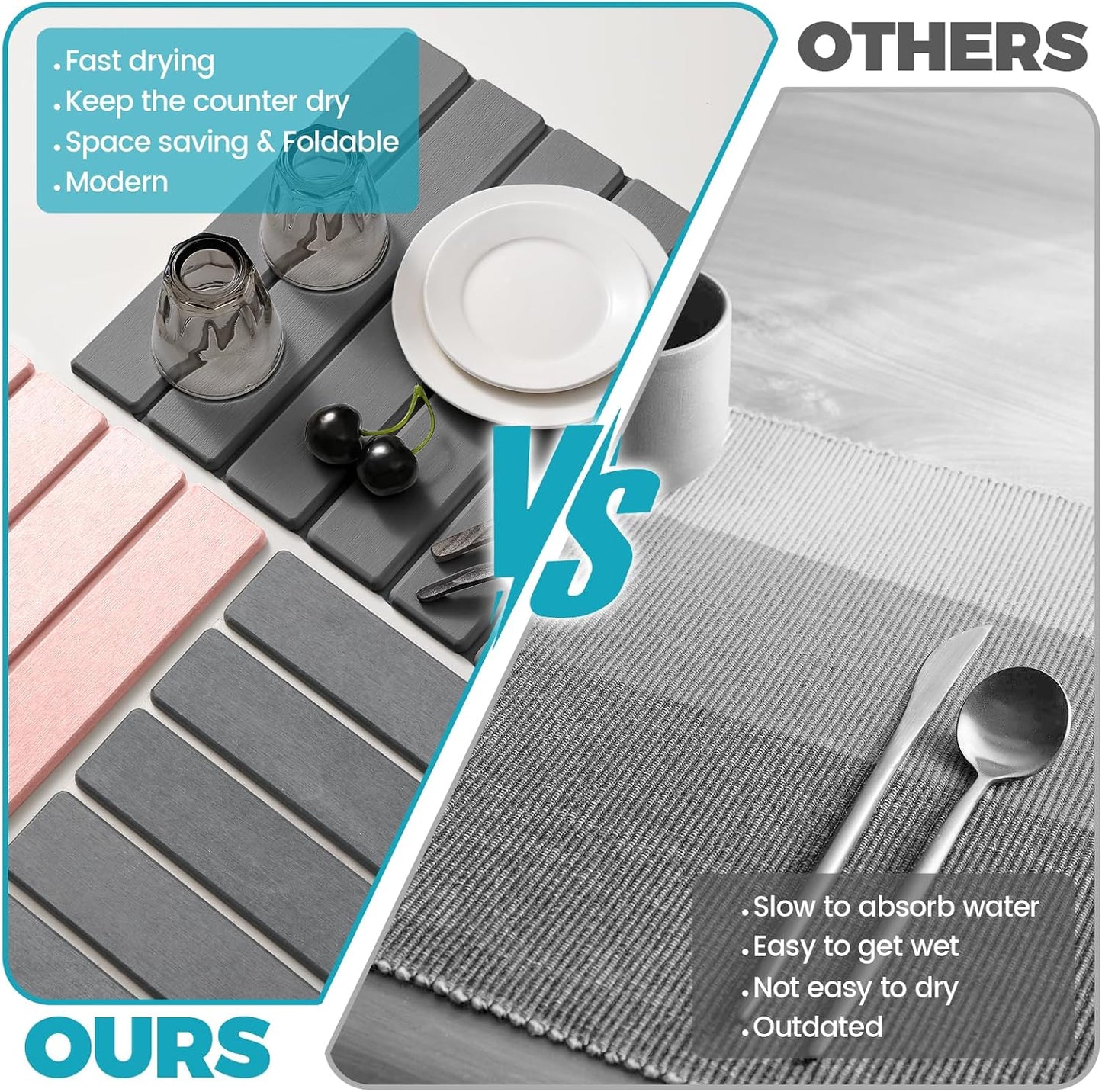 Extral Large Quick Dry Stone Drying Mat for Kitchen Counter,28"(L)x16"(W) Collapsible Eco-Friendly Absorbent Diatomaceous Earth Mat for Dishes Cups,Dish Drying Mats for Any Countertop ﻿