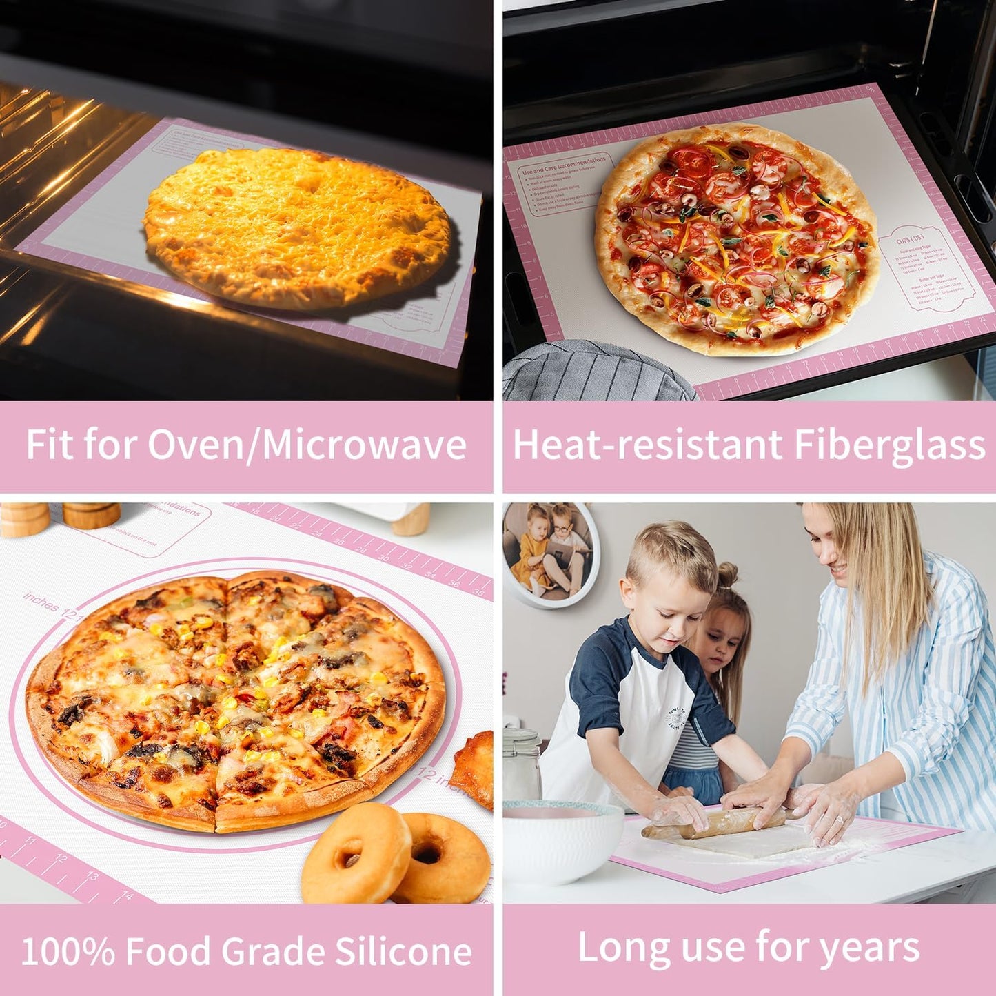 Non-stick Pastry Mat Extra Large with Measurements, Silicone Baking Mat, Kitchen Counter Mat, Dough Rolling Mat, Oven Liner, Fondant Mat, Pie Crust Mat Silicone Bread Mat