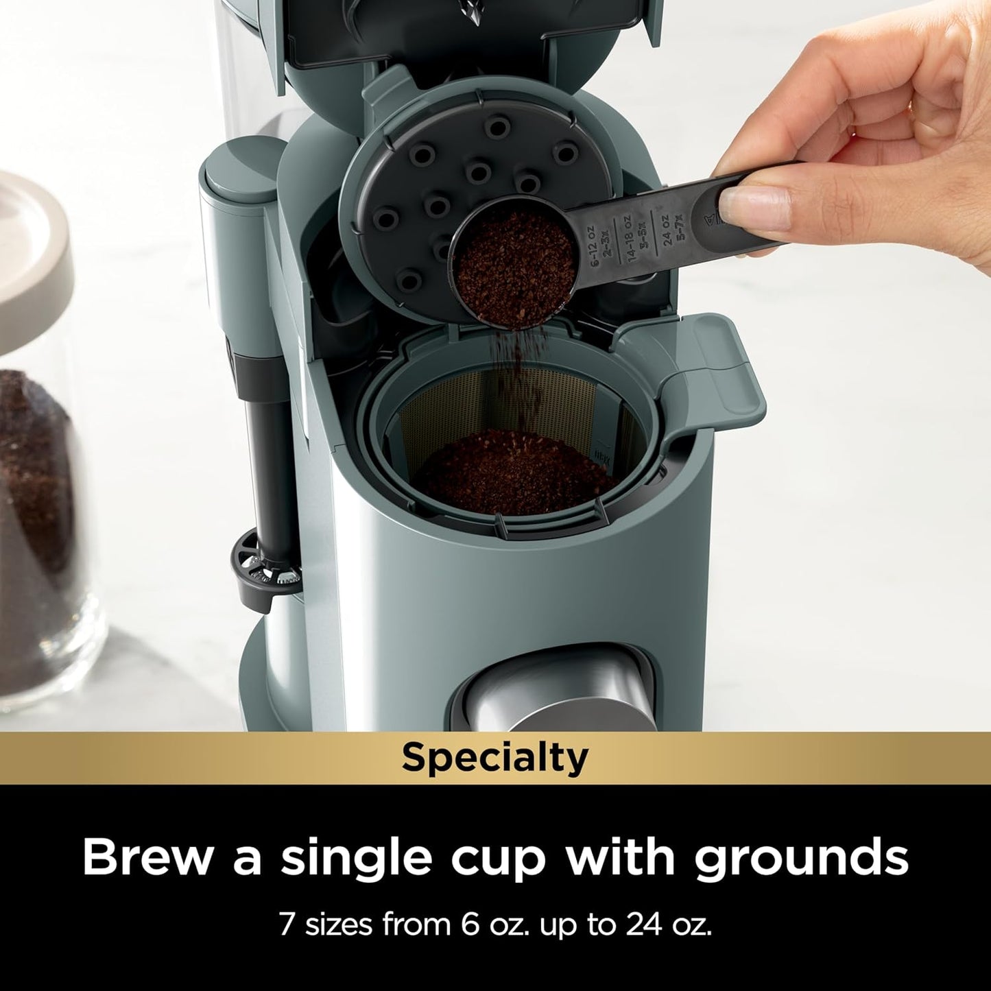 Ninja Pods & Grounds Specialty Single-Serve Coffee Maker, K-Cup Pod Compatible, Built-In Milk Frother, 6-oz. Cup to 24-oz. Travel Mug Sizes, Iced Coffee Maker, 1550 watts, Sage Green, PB051SG