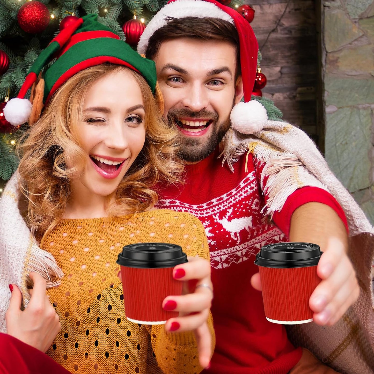 Uiifan 100 Set 4oz Disposable Espresso Cups with Lids Ripple Corrugated Paper Disposable Coffee Insulated Hot Ripple Cups for hot Chocolate, Tea, and Cocoa Drinks(Red)