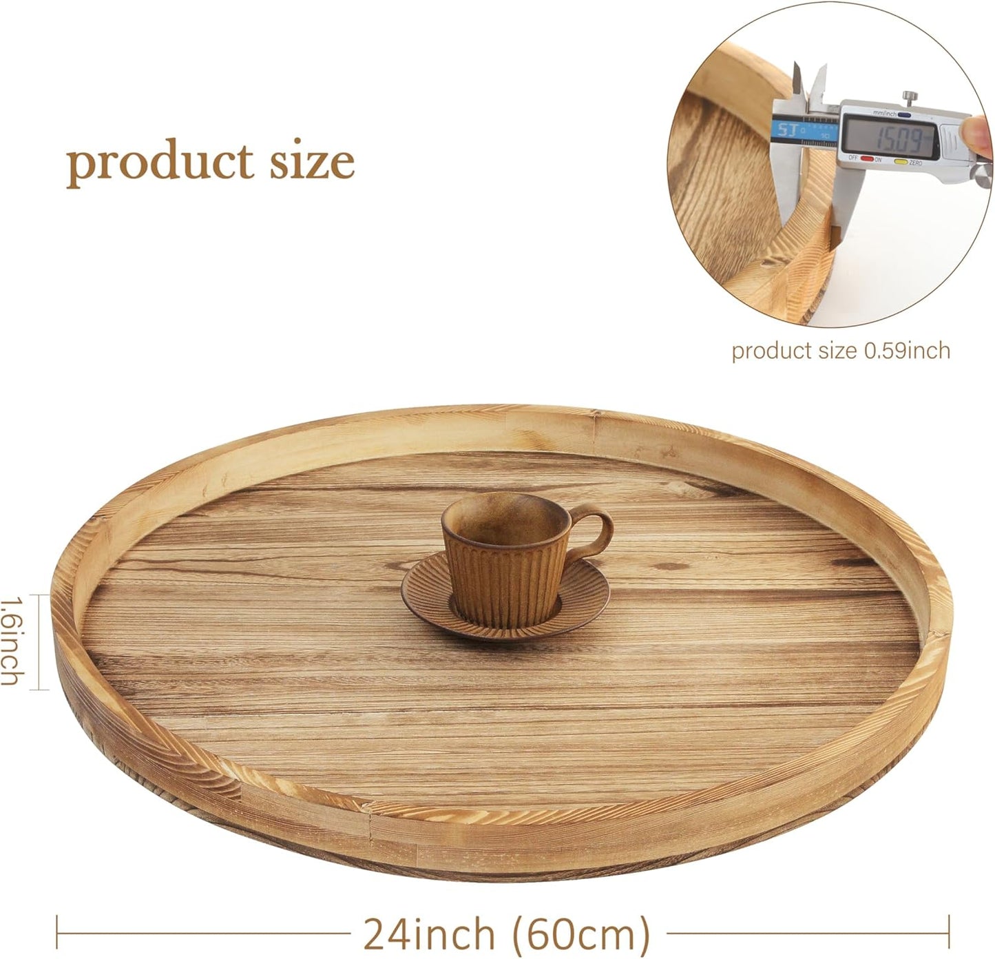 Round Ottoman Table Tray Round-24 - Rustic Wooden Serving Tray for Farmhouse Decorative Oversized Coffee Table Trays Living Room Kitchen Counter Breakfast Nature