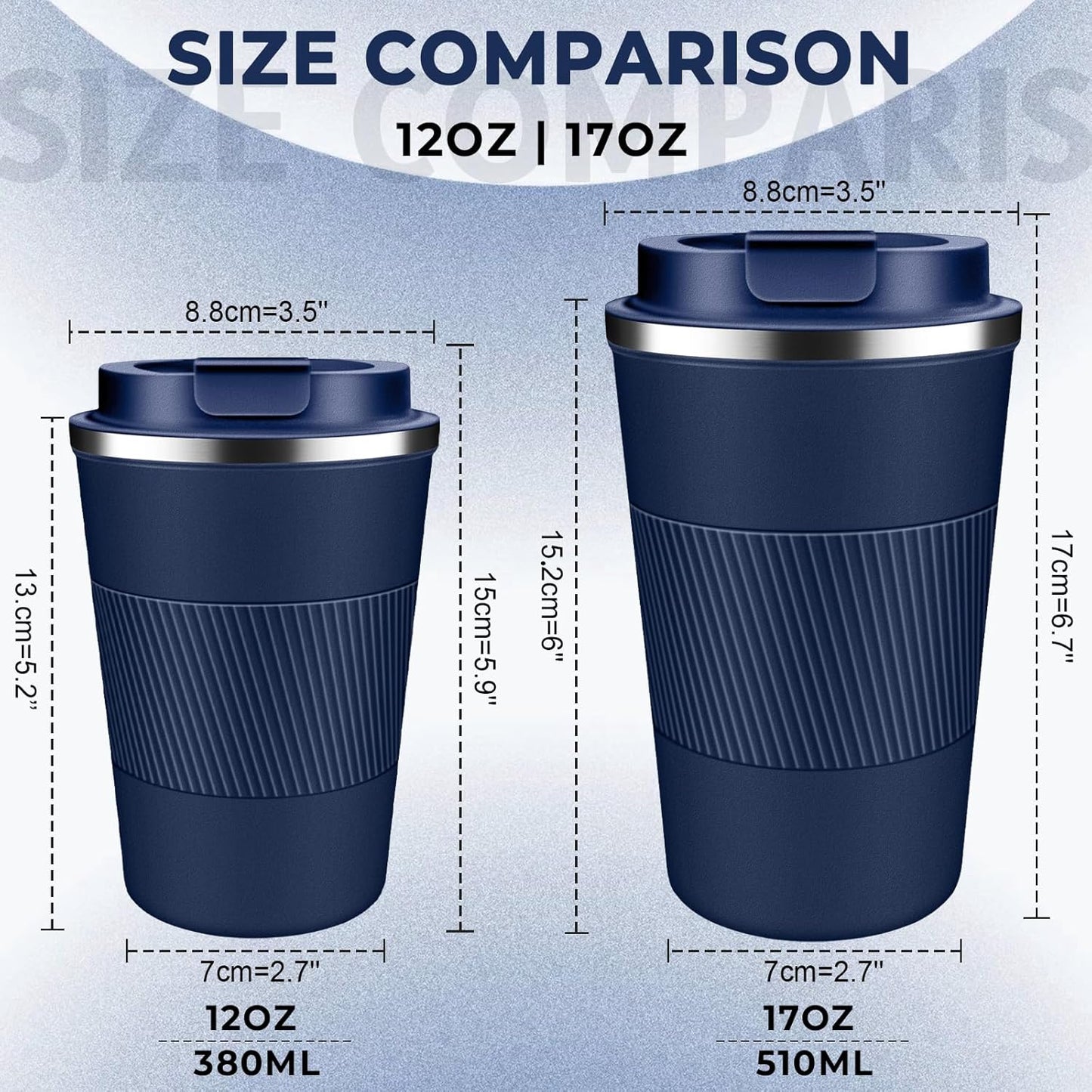 Insulated Coffee Tumbler 17 oz, Stainless Steel Coffee Mug with Lids, Travel Coffee Mug Leak Proof, Double Wall Vacuum Insulated Reusable Coffee Cup, Keep Drinks Hot and Cold (Navy Blue, 17 Ounces)