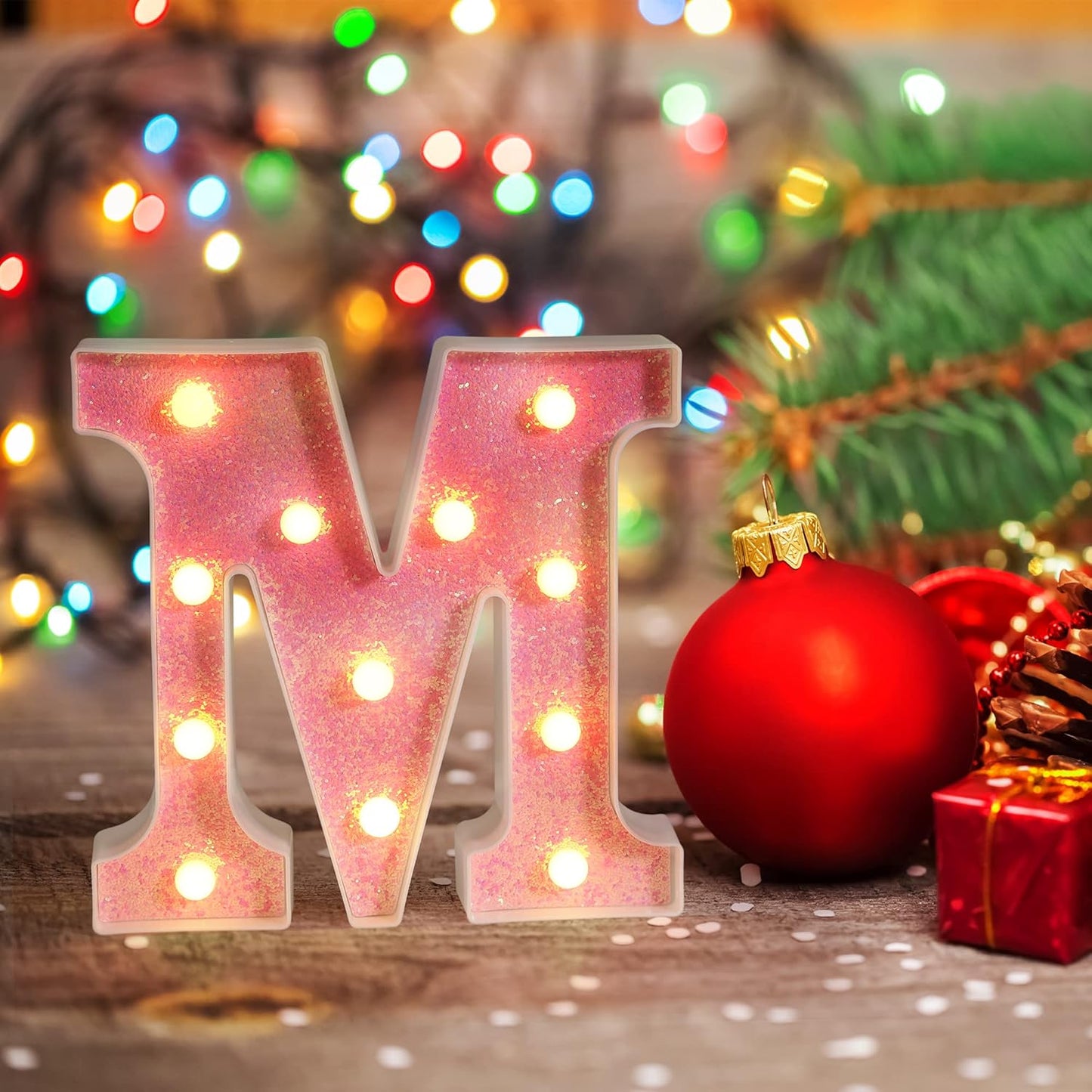 Foaky Pink Light up Letters，Pink Party Decorations,Girls Room Decor,Glitter Light Up Letters,Alphabet Letter Sign for Night Light Birthday Party Girls Gifts, Home Bar Decoration（R）