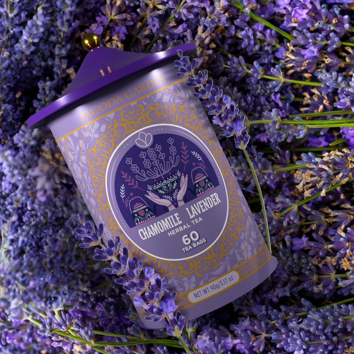 Life Plus Style Gourmet Pagoda Garden Chamomile Lavender Organic Herbal Tea Caffeine Free Hot or Iced Floral Blend Natural Delicious Sleep Tea 60 Tea Bags