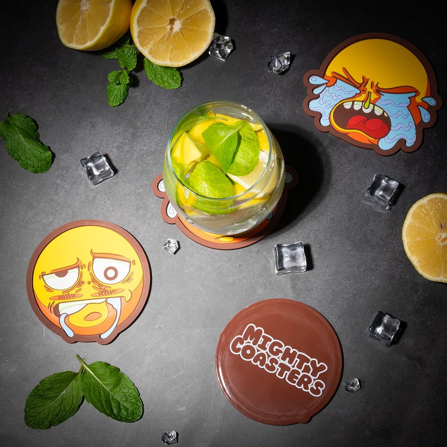 Set of 6 Funny Coasters for Adults, Cute and Fun Birthday Drink Cup Coasters for Table and Office Desk, Cool Party Bar Coaster with Lip for Men and Women, Unique Work Game Gift