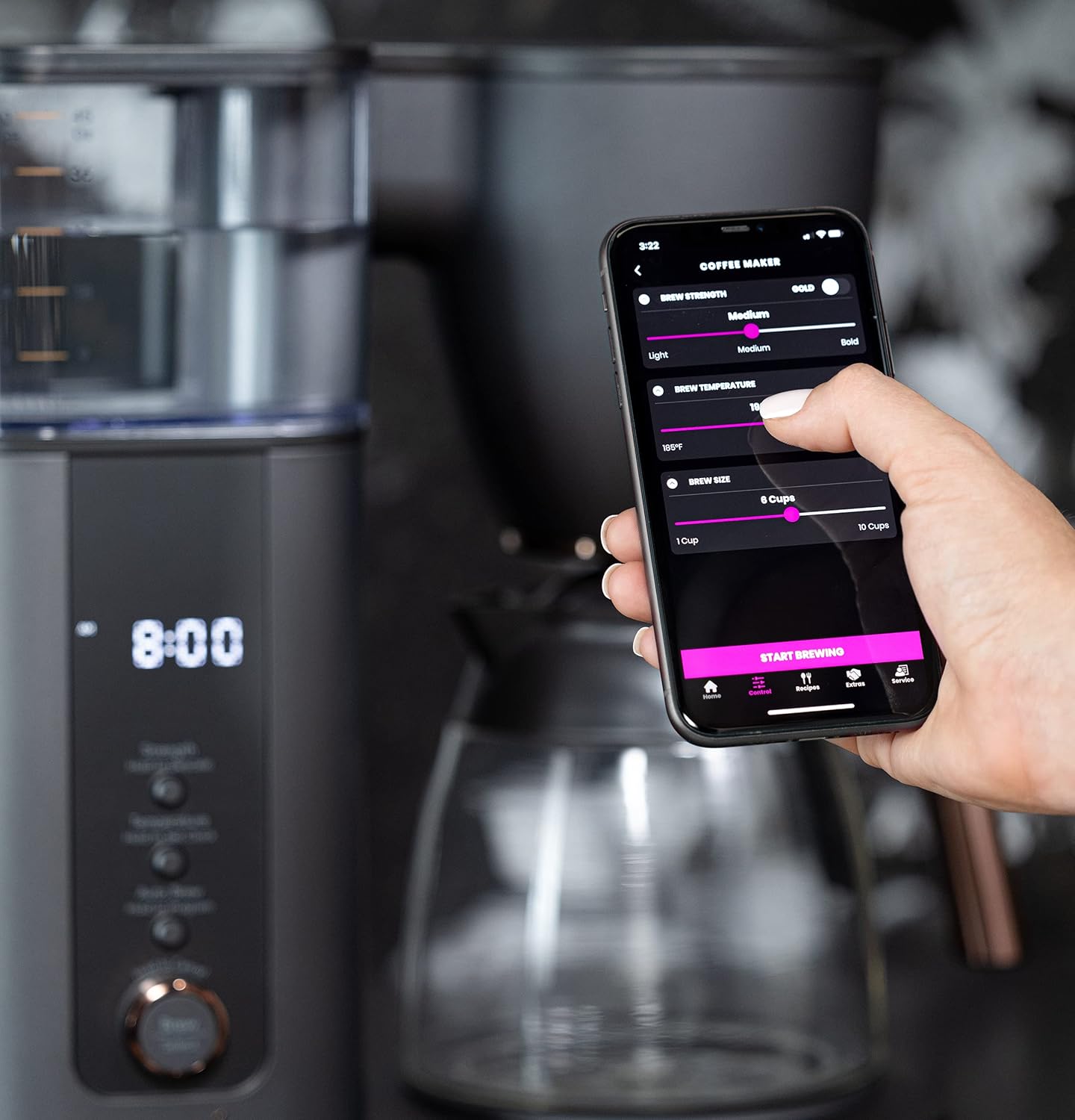 Café Specialty Drip Coffee Maker | 10-Cup Glass Carafe | WiFi Enabled Voice-to-Brew Technology | Smart Home Kitchen Essentials | SCA Certified, Barista-Quality Brew | Matte Black (Renewed)