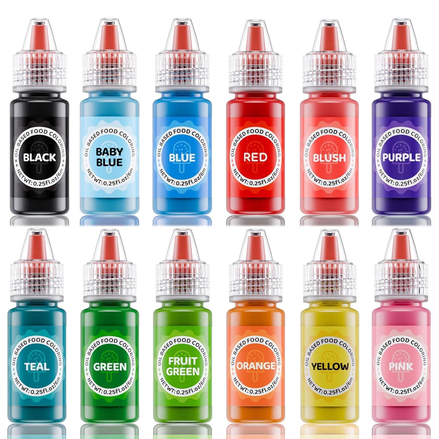 Oil Based Food Coloring for Chocolates - Jelife 12 Colors Oils Dye Set Flavorless Edible Food Color Vibrant Concentrated Neon Icing Colors for Candy Melts (6ml/Bottles)