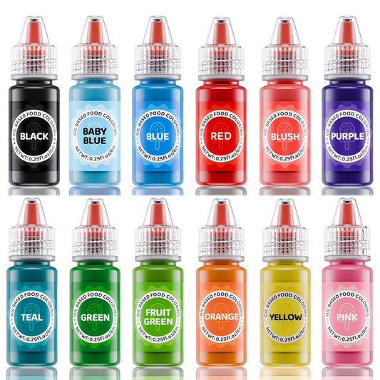 Oil Based Food Coloring for Chocolates - Jelife 12 Colors Oils Dye Set Flavorless Edible Food Color Vibrant Concentrated Neon Icing Colors for Candy Melts (6ml/Bottles)