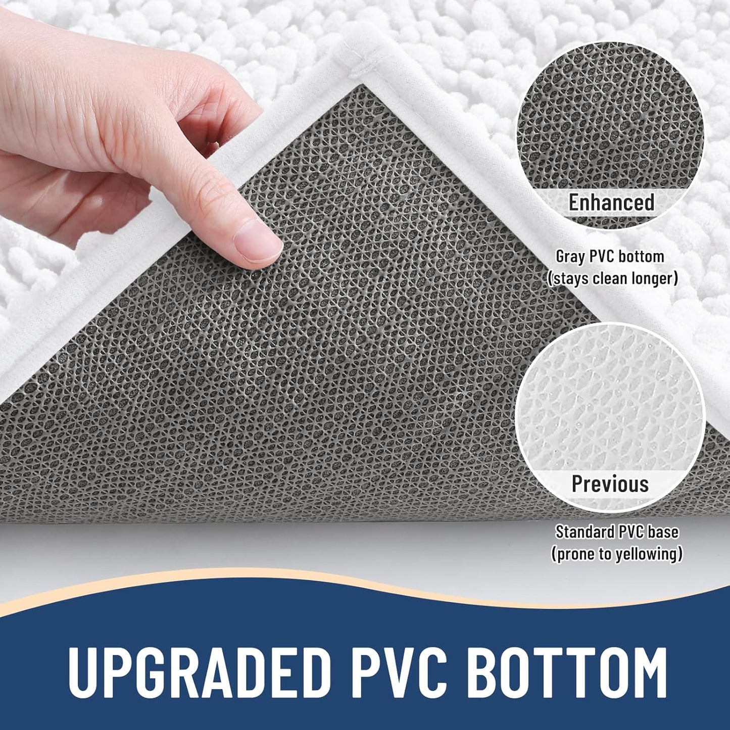 Arotive Luxury Chenille Bathroom Rug Mat, Extra Soft Thick Absorbent Shaggy Bath Rugs, Non-Slip Machine Wash Dry, Plush Bath Mats for Bathroom, Shower and Tub, 59x35, White