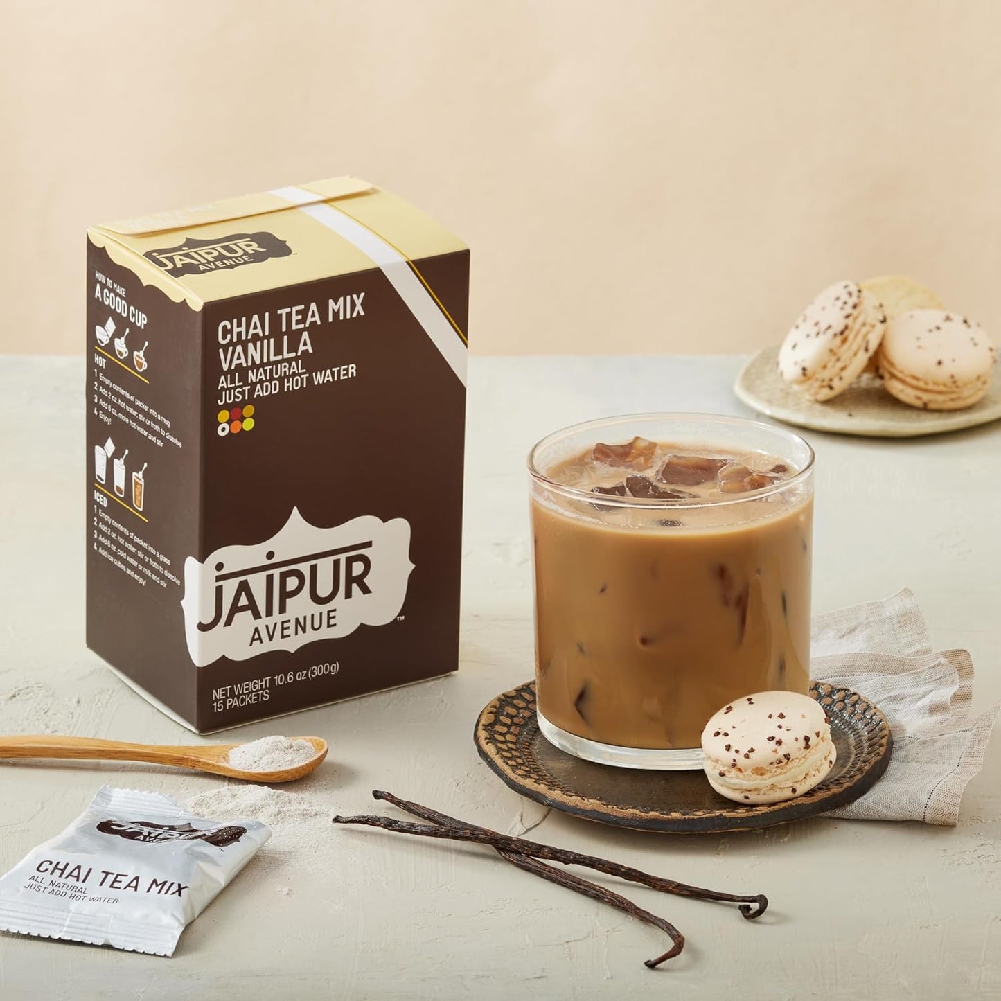 Jaipur Avenue Vanilla Chai Tea Mix Crafted with All-Natural Assam Black Tea, Vanilla, Cane Sugar, and Premium Dry Milk - Preservative-Free, Gluten-Free, Authentic Indian Chai Tea Latte (15 Servings)