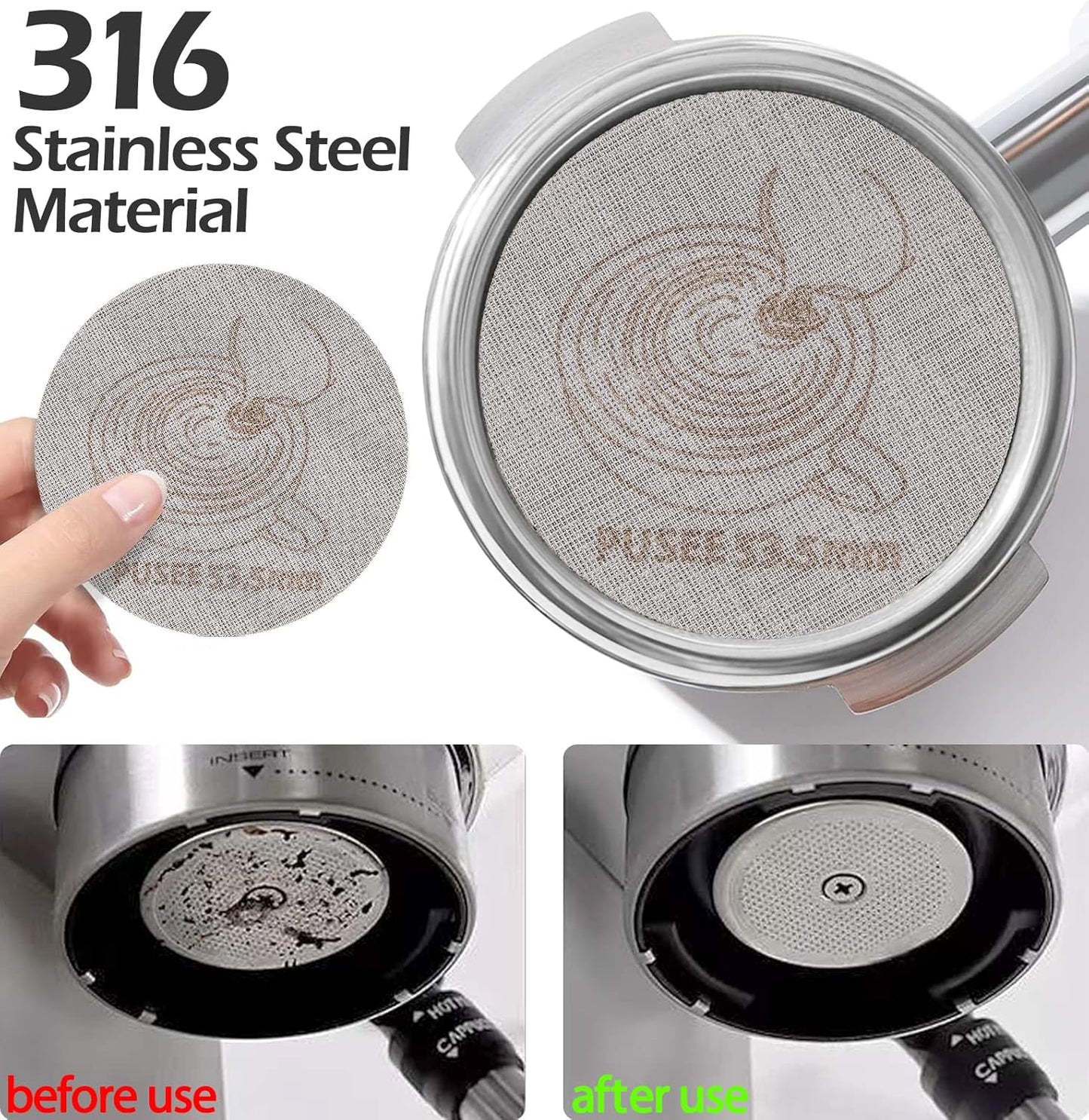 58mm Espresso Dosing Funnel & 58.5mm Puck Screen,PUSEE Coffee Dosing Ring Aluminum Metal,Reusable 1.7mm Thickness 150μm Espresso Puck Screen 316 Stainless Steel Fits 58mm Portafilter