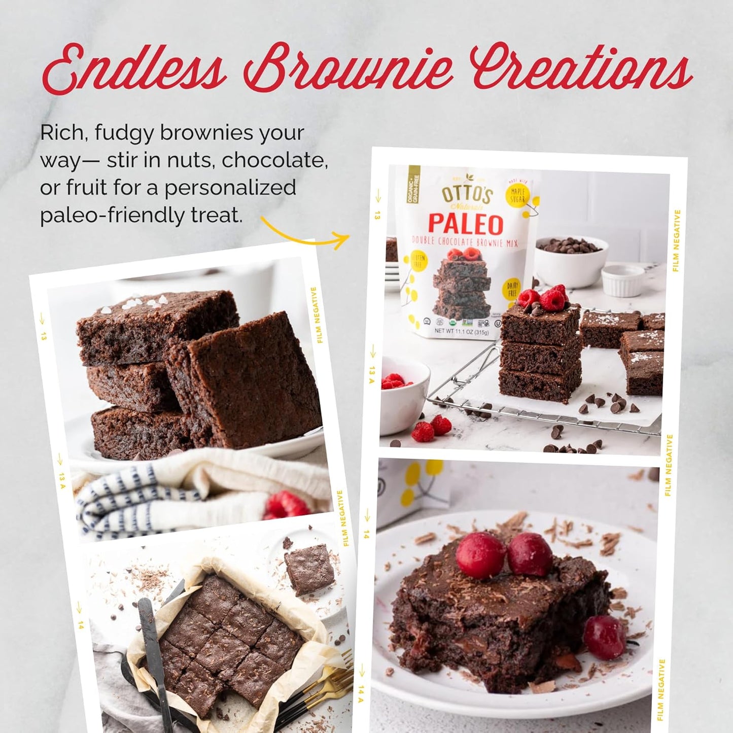 Otto's Naturals Grain-Free Paleo Double Chocolate Brownie Mix, 11.1 Oz., Top 9 Allergen-Free, Versatile for Baked Treats, Made with Organic Cassava Flour, Gluten Free, Non-GMO, Vegan, Plant-Based