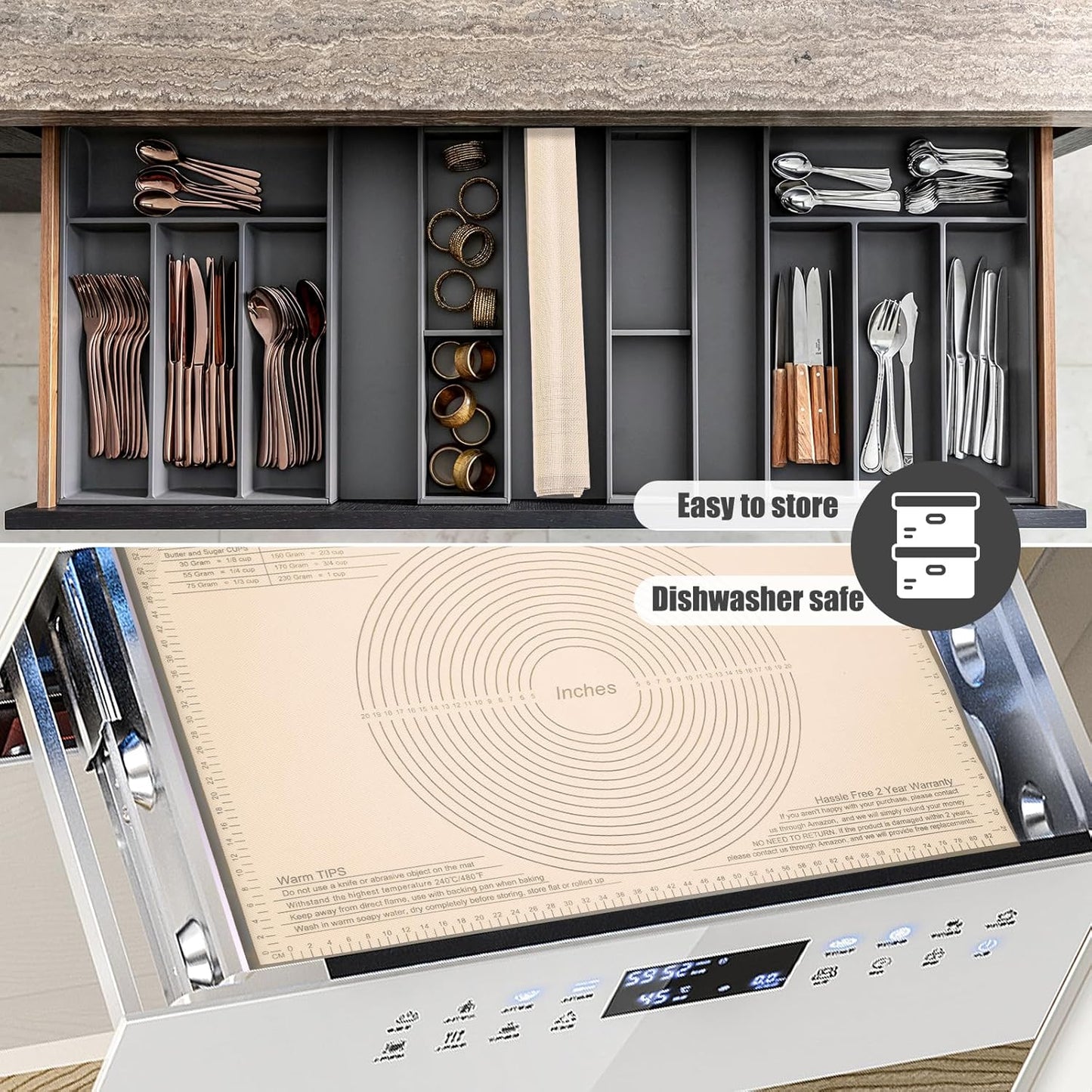 Silicone Pastry Mat 36x24 Inch - Nonstick Baking Mat Perfect for Dough, Pastry, Pie Crust, Fondant, Pasta/Pizza, Kitchen Counter