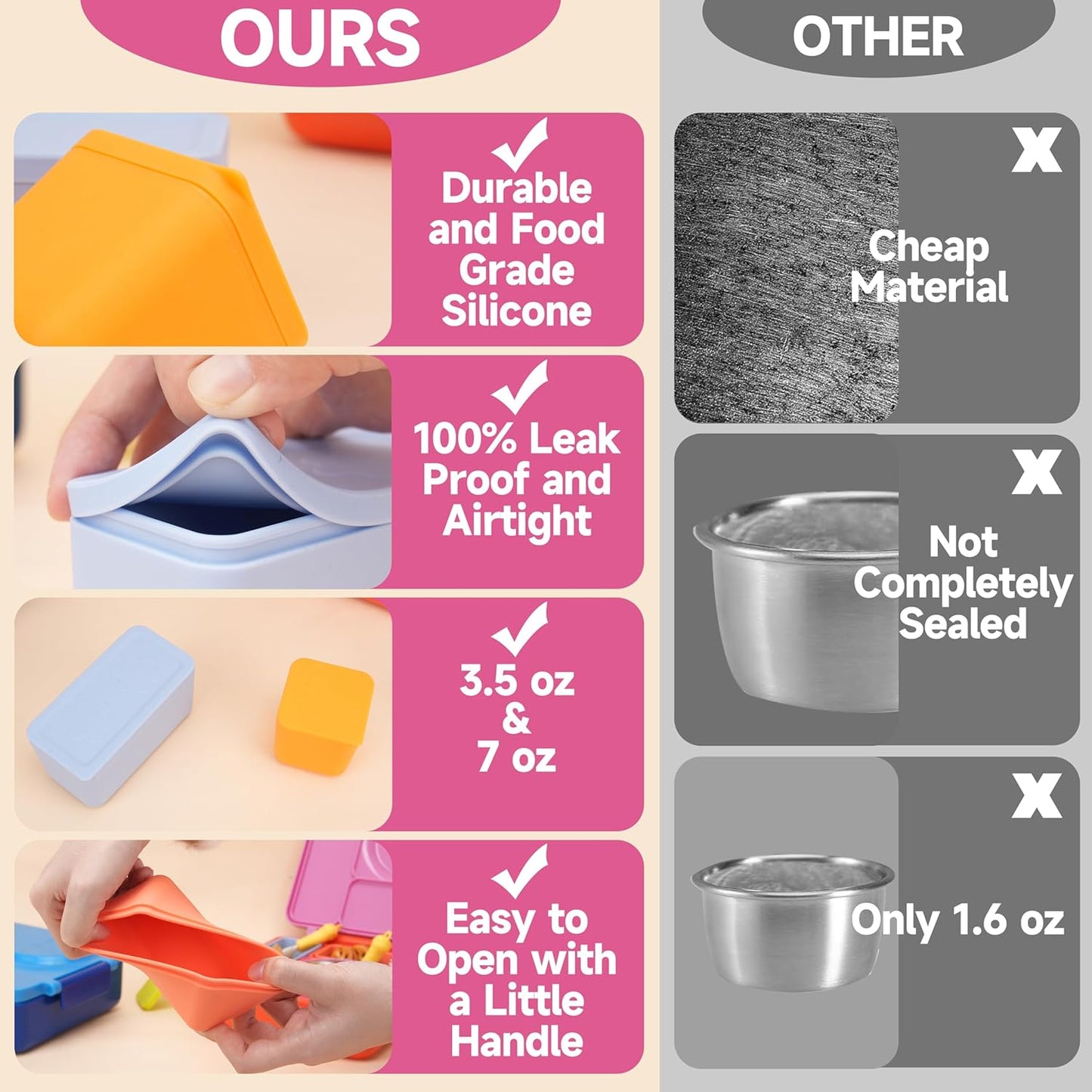 Silicone Dips Containers Compatible with OmieBox, 4 Pack Salad Dressing Container To Go for Most Bento Lunch Box, Small Snack Condiment Container with Lids for kids