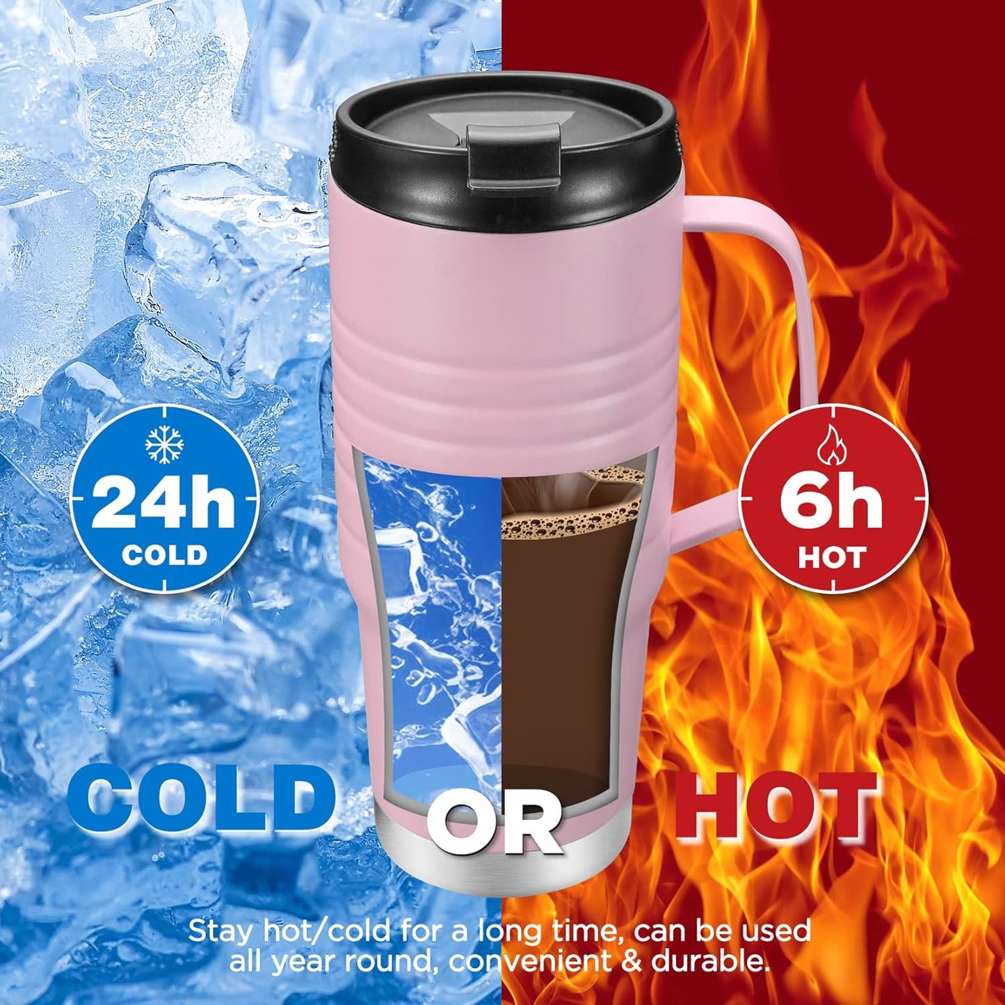 HAUSHOF 24 oz Travel Mug with Handle, Stainless Steel Vacuum Insulated Coffee Double Wall Travel Mugs with Leakproof Lid, BPA Free