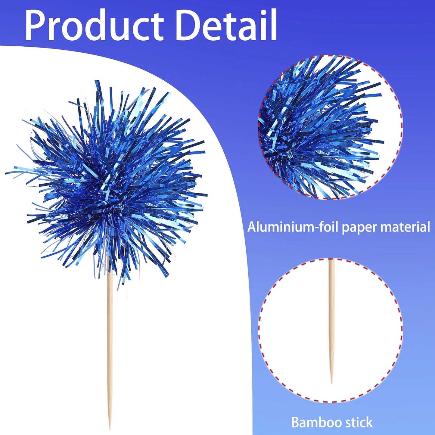 40 PCS Foil Firework Cupcake Toppers Sparkle Tinsel Cupcakae Picks Sparkler Fireworks Party Decorations Cocktail Fruit Toothpick for Birthday Wedding Graduation Party Decorations Supplies Dark Blue