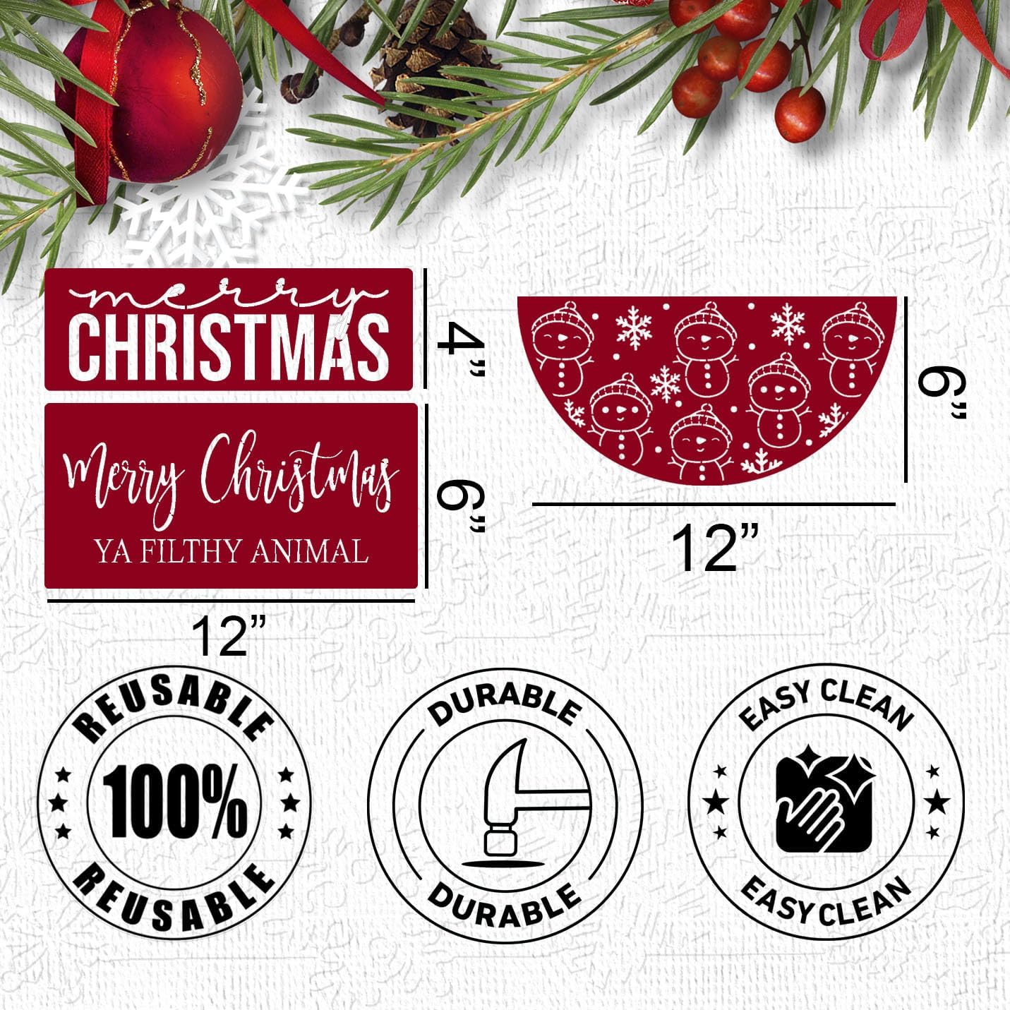 Christmas Stencils for Painting on Wood 12” Large Christmas Stencil Reusable Half Round Holiday Drawing Templates for Painting on Wood DIY Crafts Doormat Canvas Window Decor