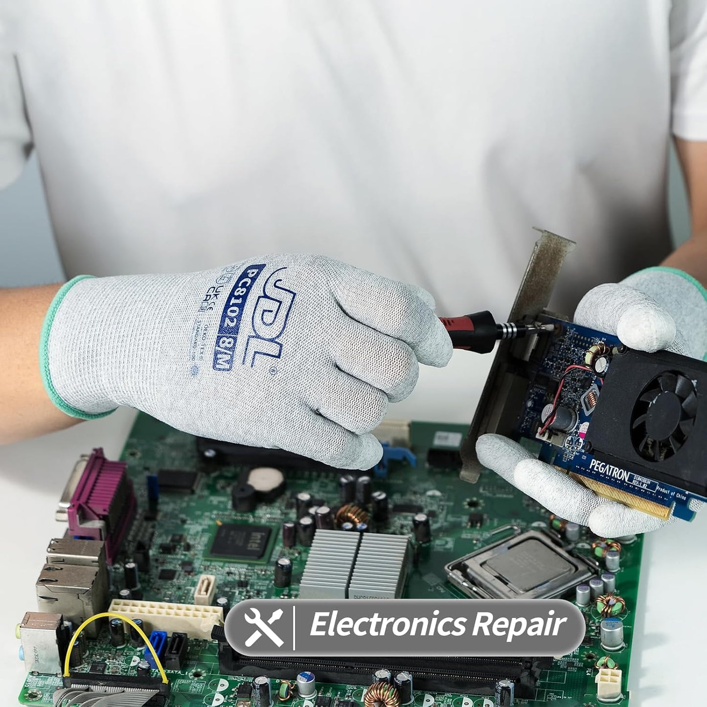 JDL ESD Work Gloves, Anti-Static Gloves for PC Building, Computer Installation & Repair, High Resistance Carbon Fiber Gloves, 6 pairs, Small