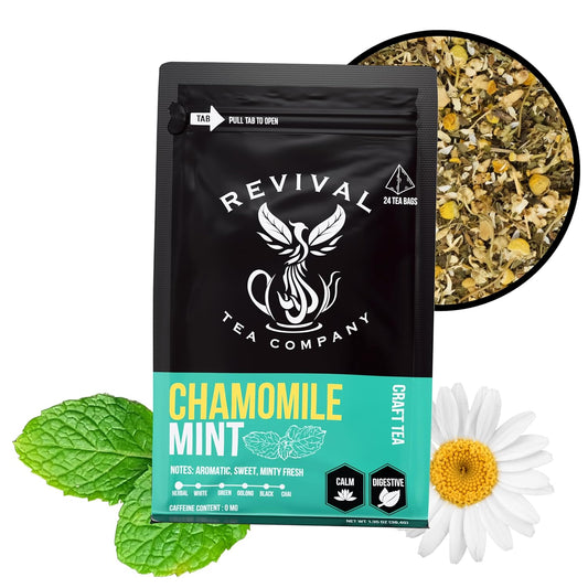 Revival Tea Company Chamomile Mint Tea - Herbal Tea Blend of Chamomile Flowers and Peppermint Leaf - Caffeine Free - 24 Tea Bags